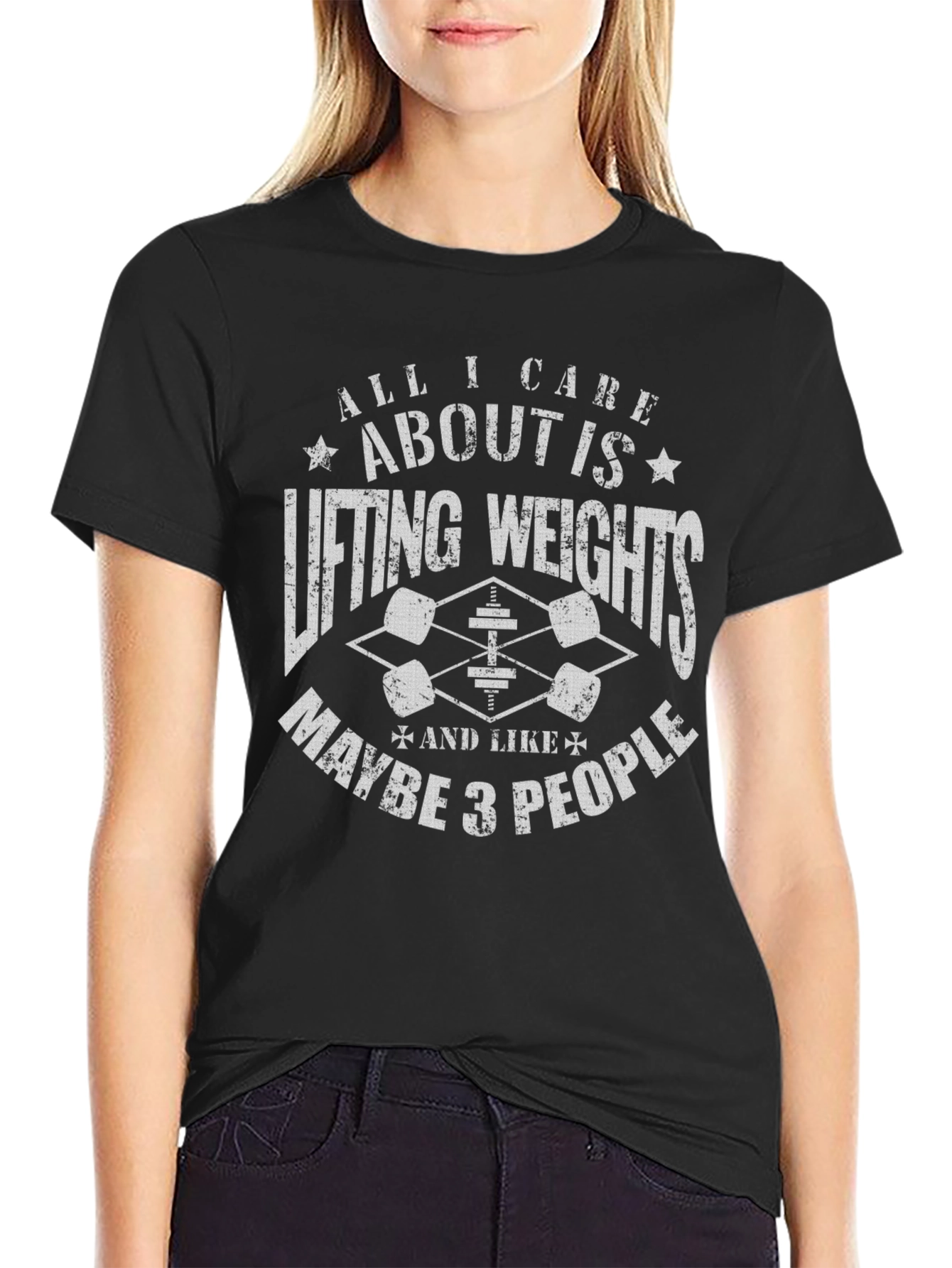 Weightlifting Graphic Tee: Lifting Weights & Maybe 3 People