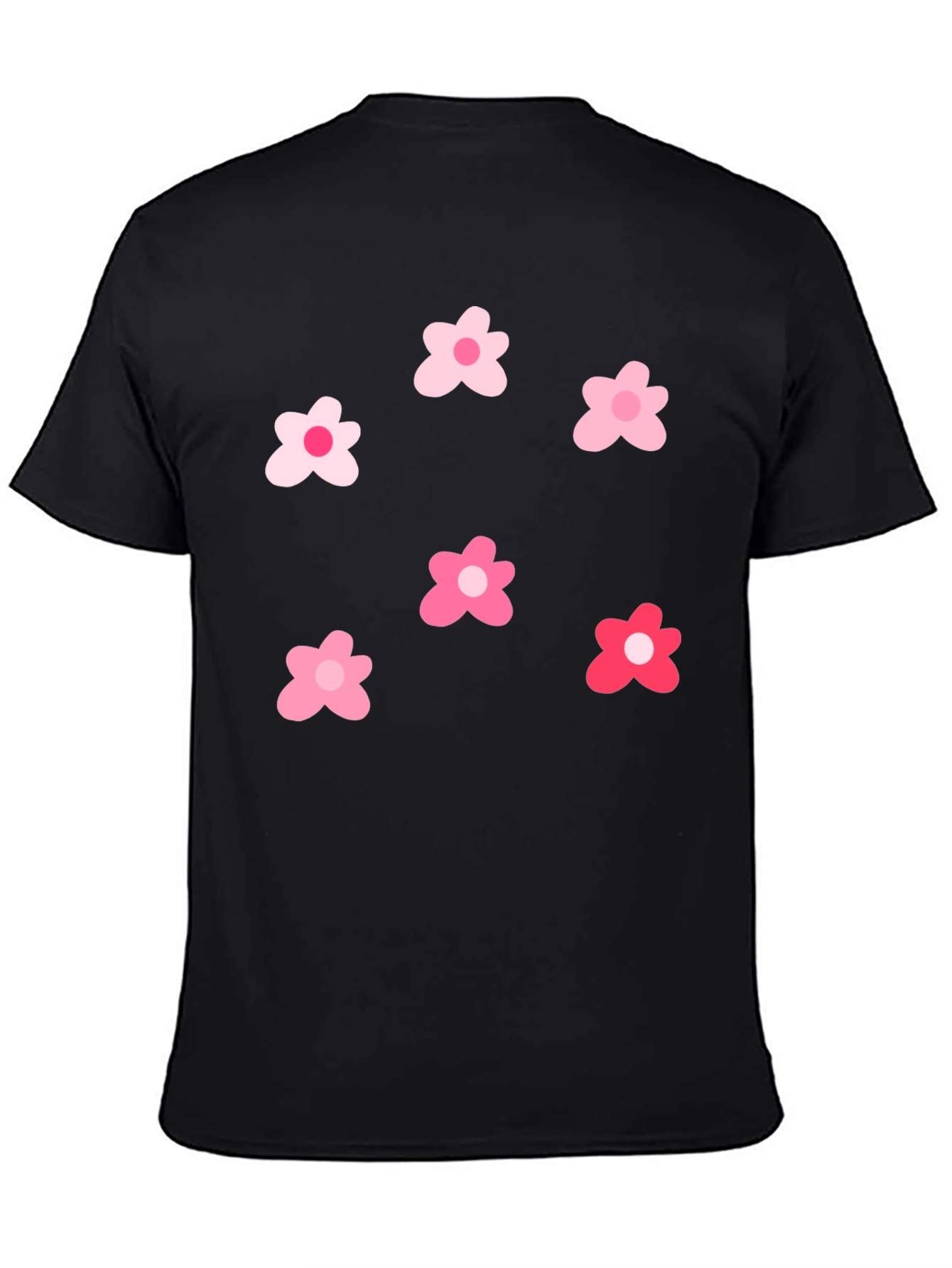 Black T-Shirt with Pink Flower Pattern