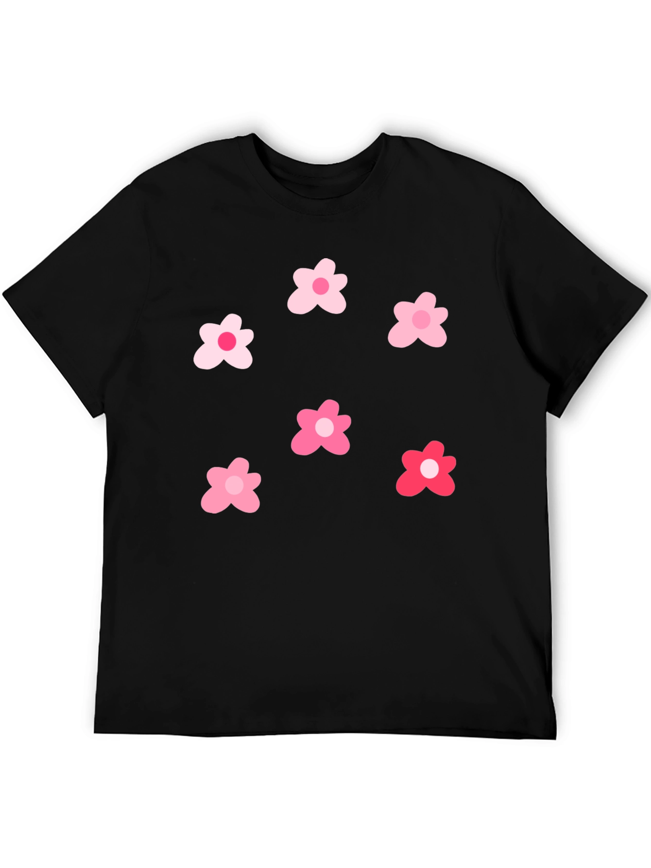 Black T-Shirt with Pink Flower Pattern