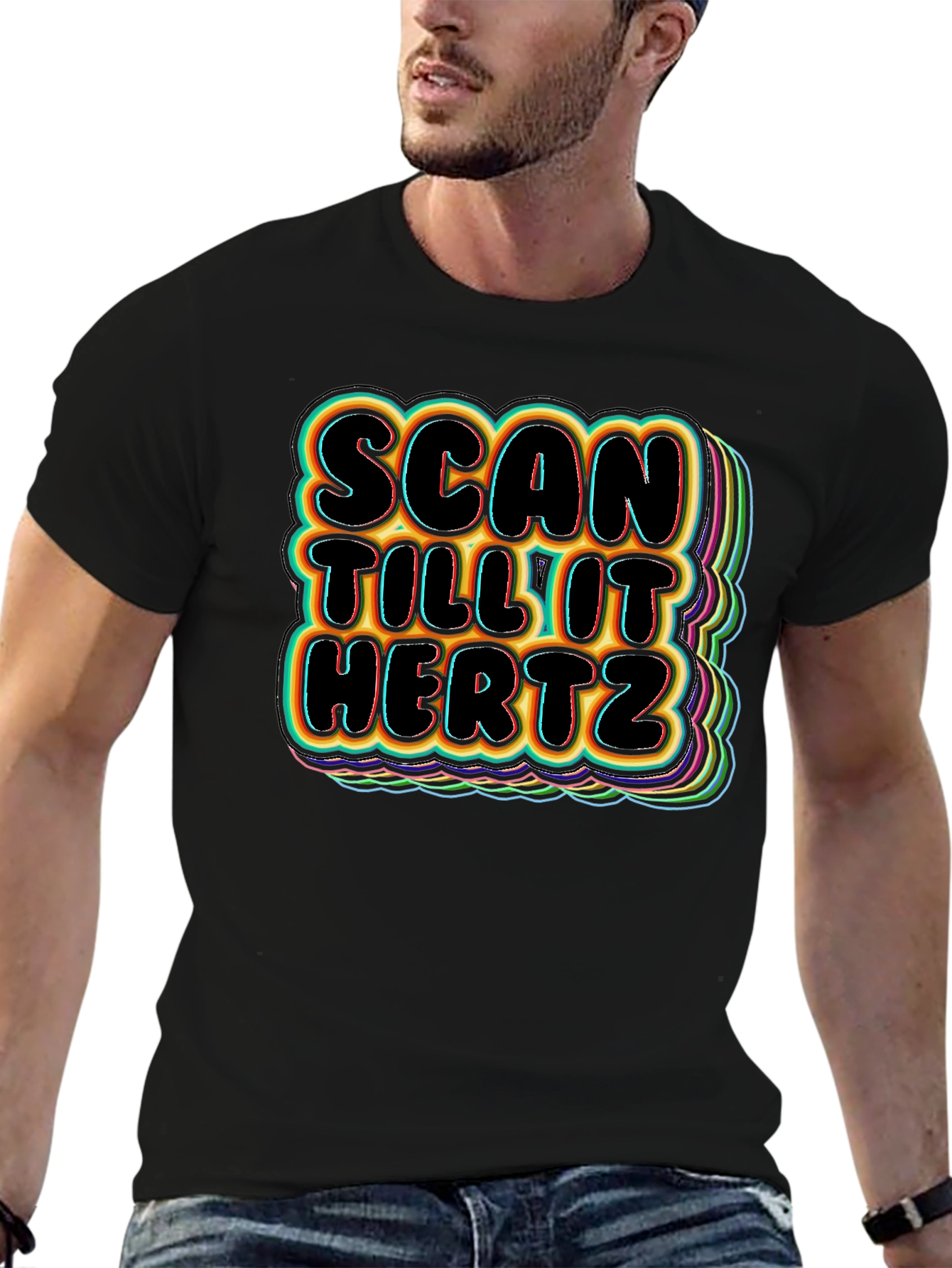 Scan Till It Hertz Black Graphic T-Shirt