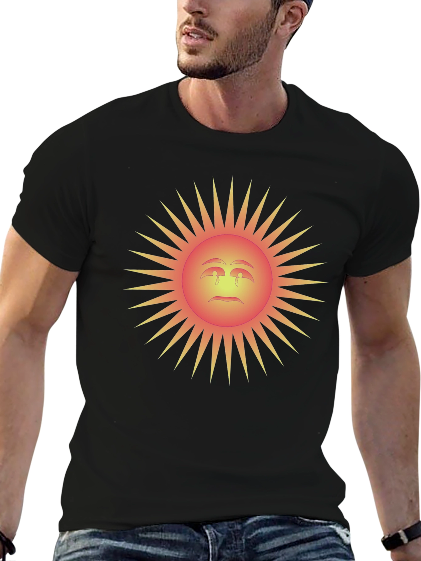 Sad Sun Graphic Tee - Black Cotton Blend