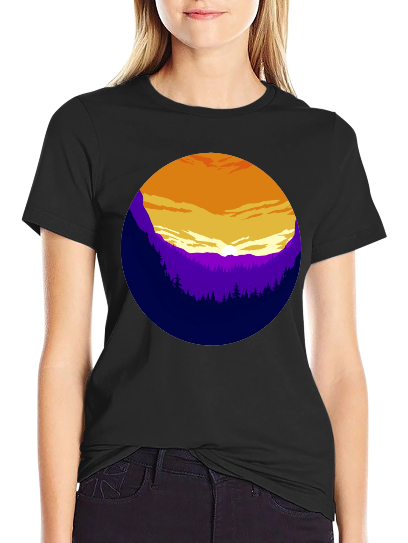 Sunset Mountain Graphic Tee - Stylish Black T-Shirt