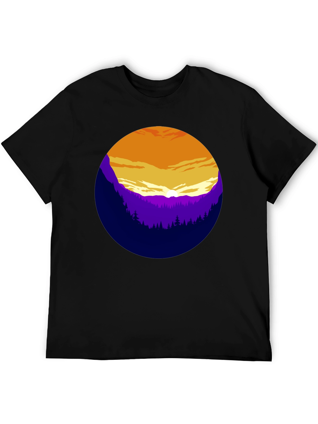 Sunset Mountain Graphic Tee - Stylish Black T-Shirt