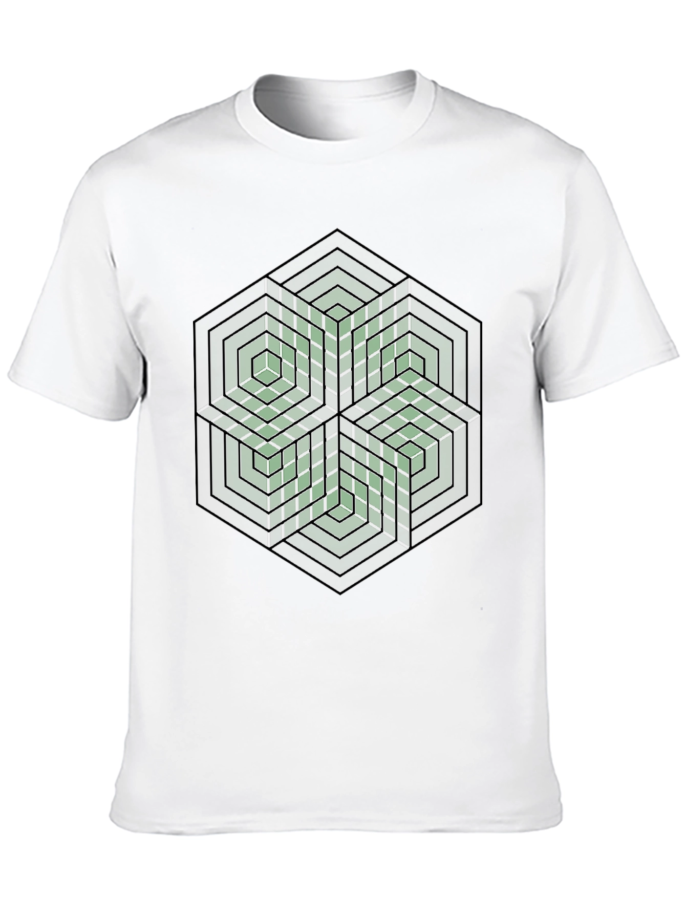 Geometric Hexagon Illusion Graphic Tee - Black