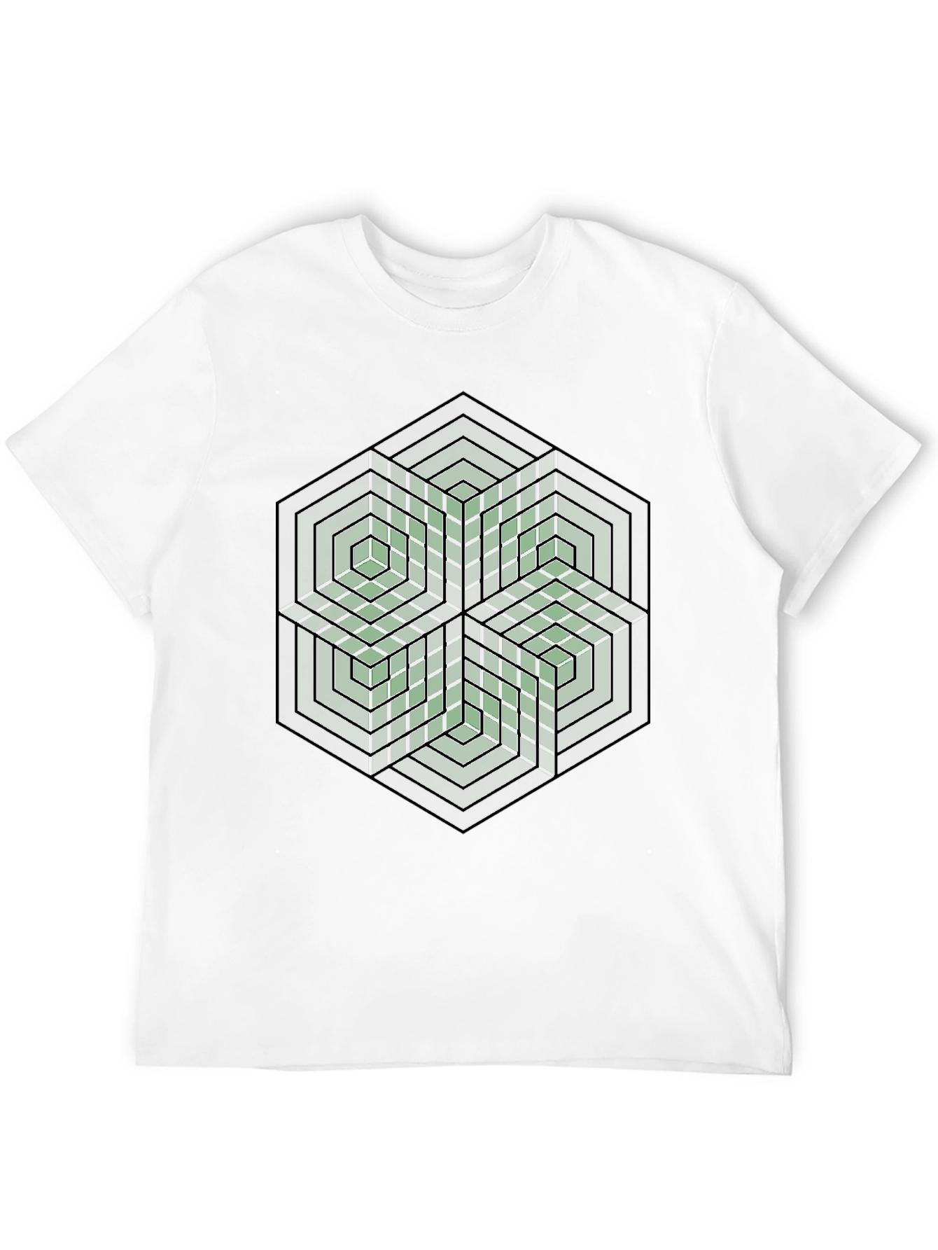 Geometric Hexagon Illusion Graphic Tee - Black
