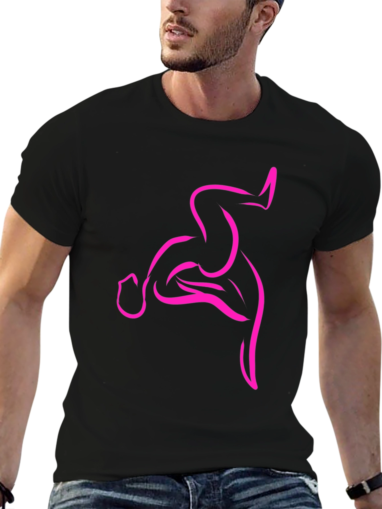 Mens Black T-Shirt with Abstract Pink Design