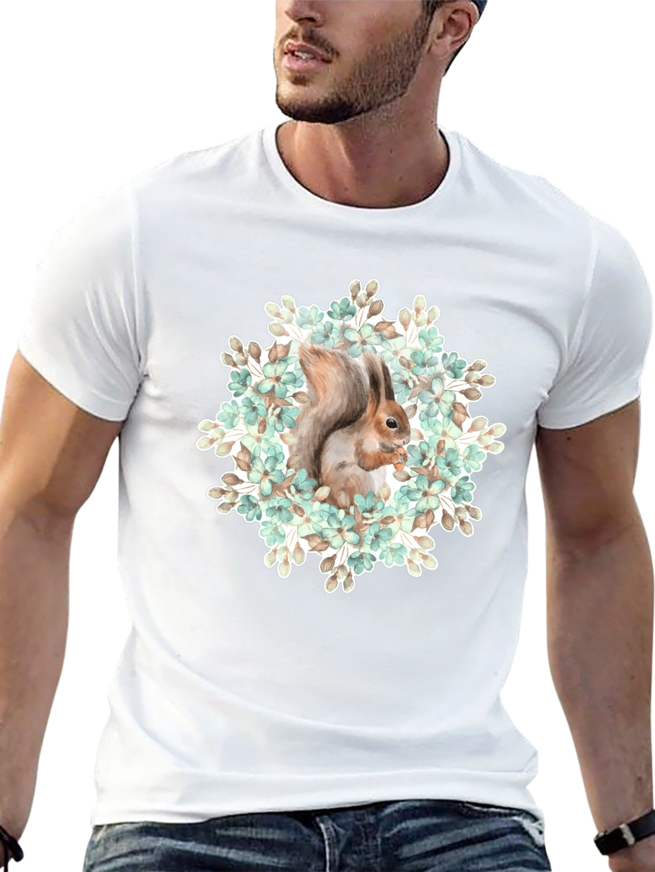 Squirrel Floral T-Shirt - Nature Graphic Tee
