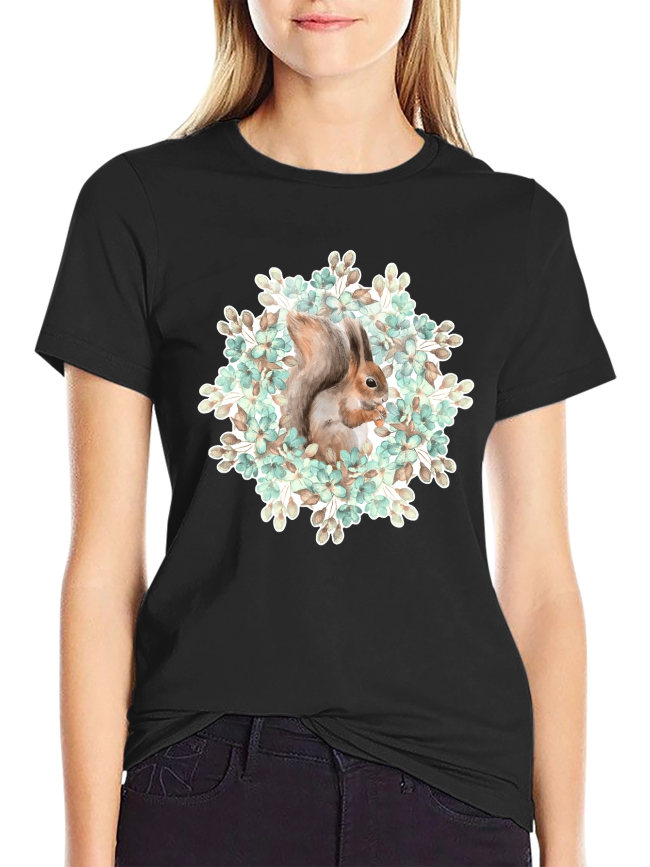 Squirrel Floral T-Shirt - Nature Graphic Tee