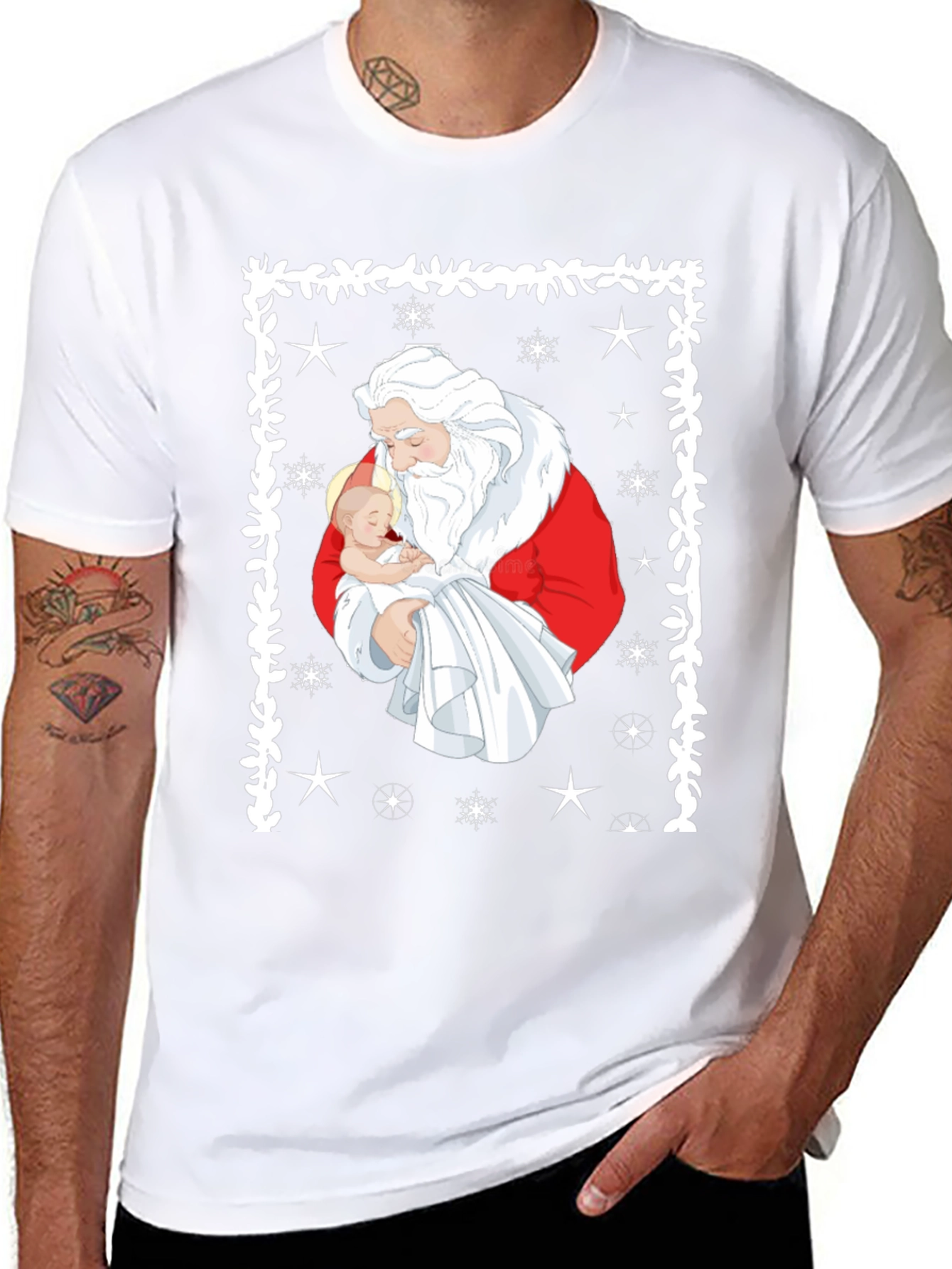 Santa Holding Baby Christmas T-Shirt