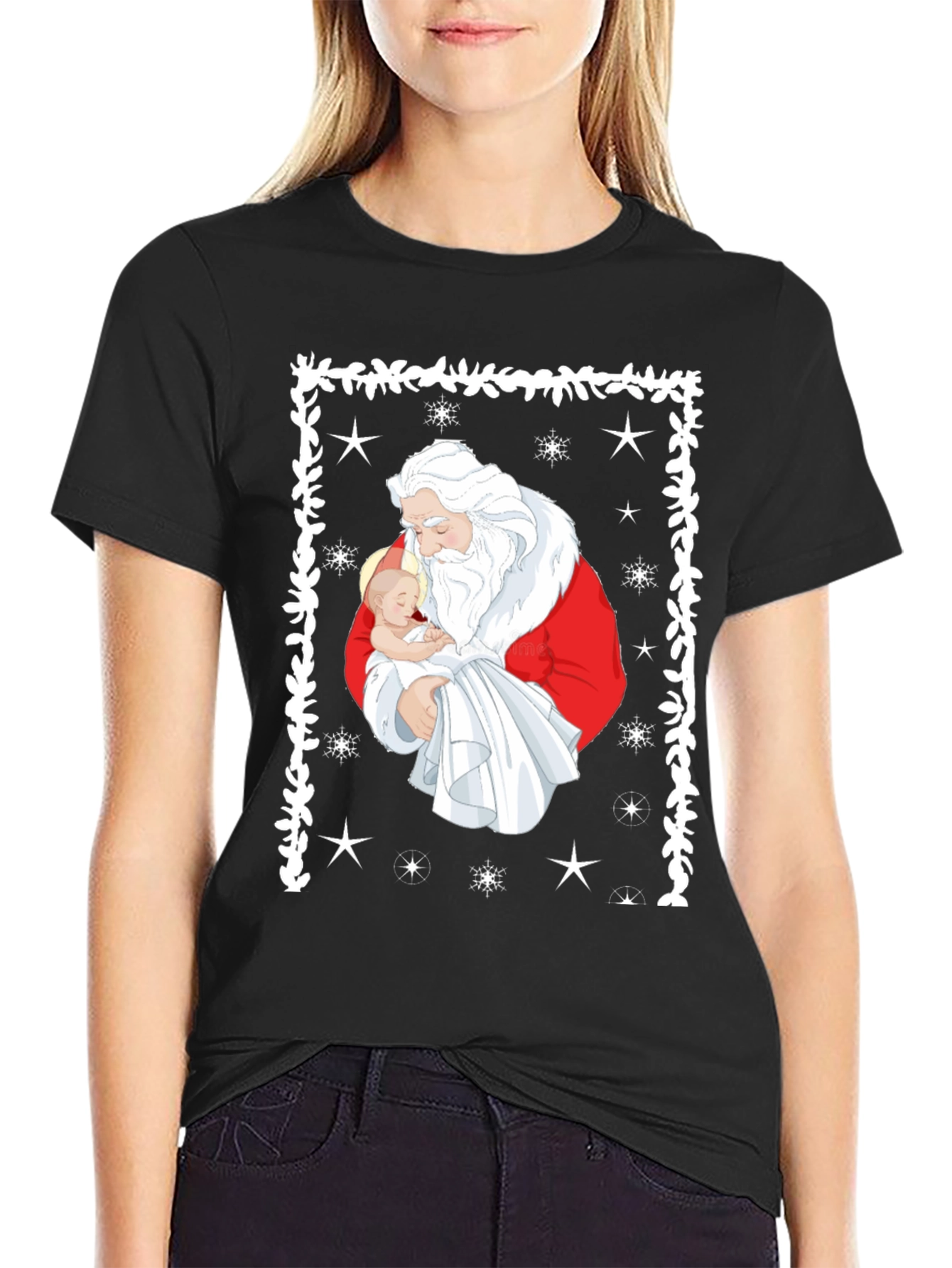 Santa Holding Baby Christmas T-Shirt