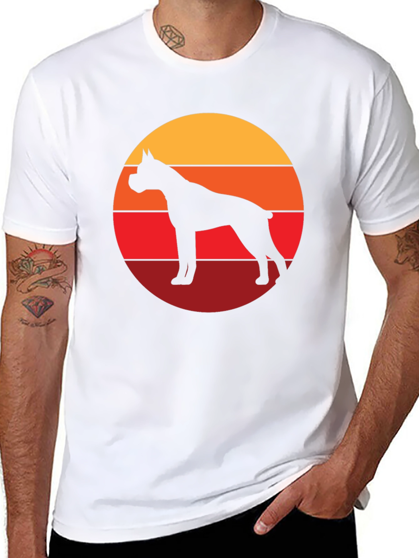 Boxer Dog Silhouette Sunset Graphic Tee - Black