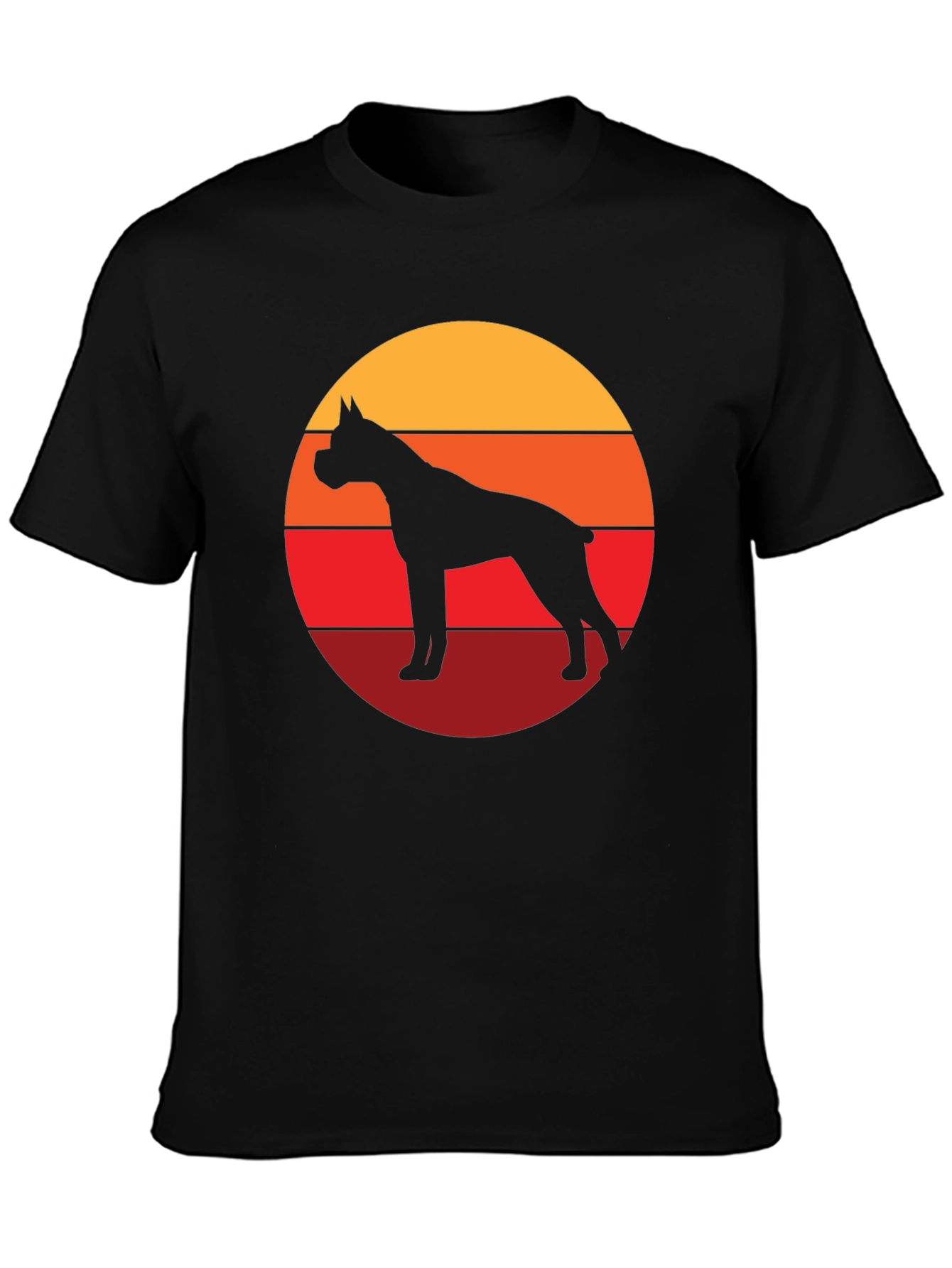 Boxer Dog Silhouette Sunset Graphic Tee - Black