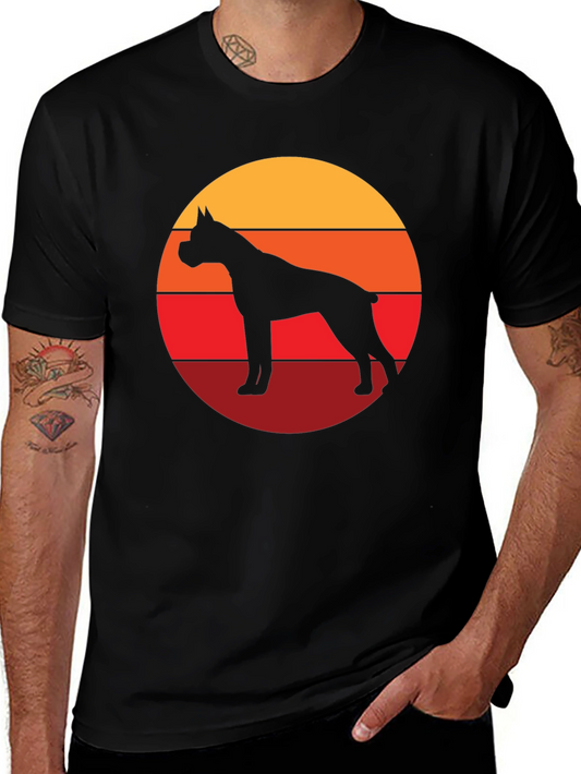 Boxer Dog Silhouette Sunset Graphic Tee - Black