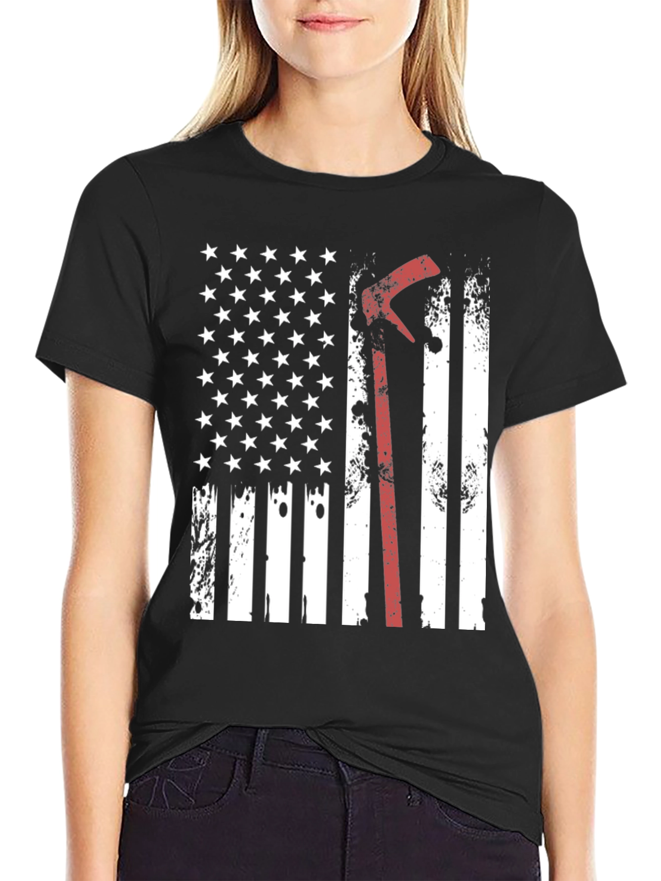 Firefighter Axe American Flag T-Shirt