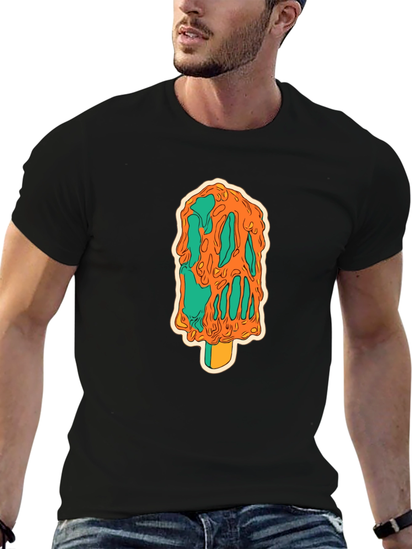 Melting Ice Cream Graphic Black T-Shirt