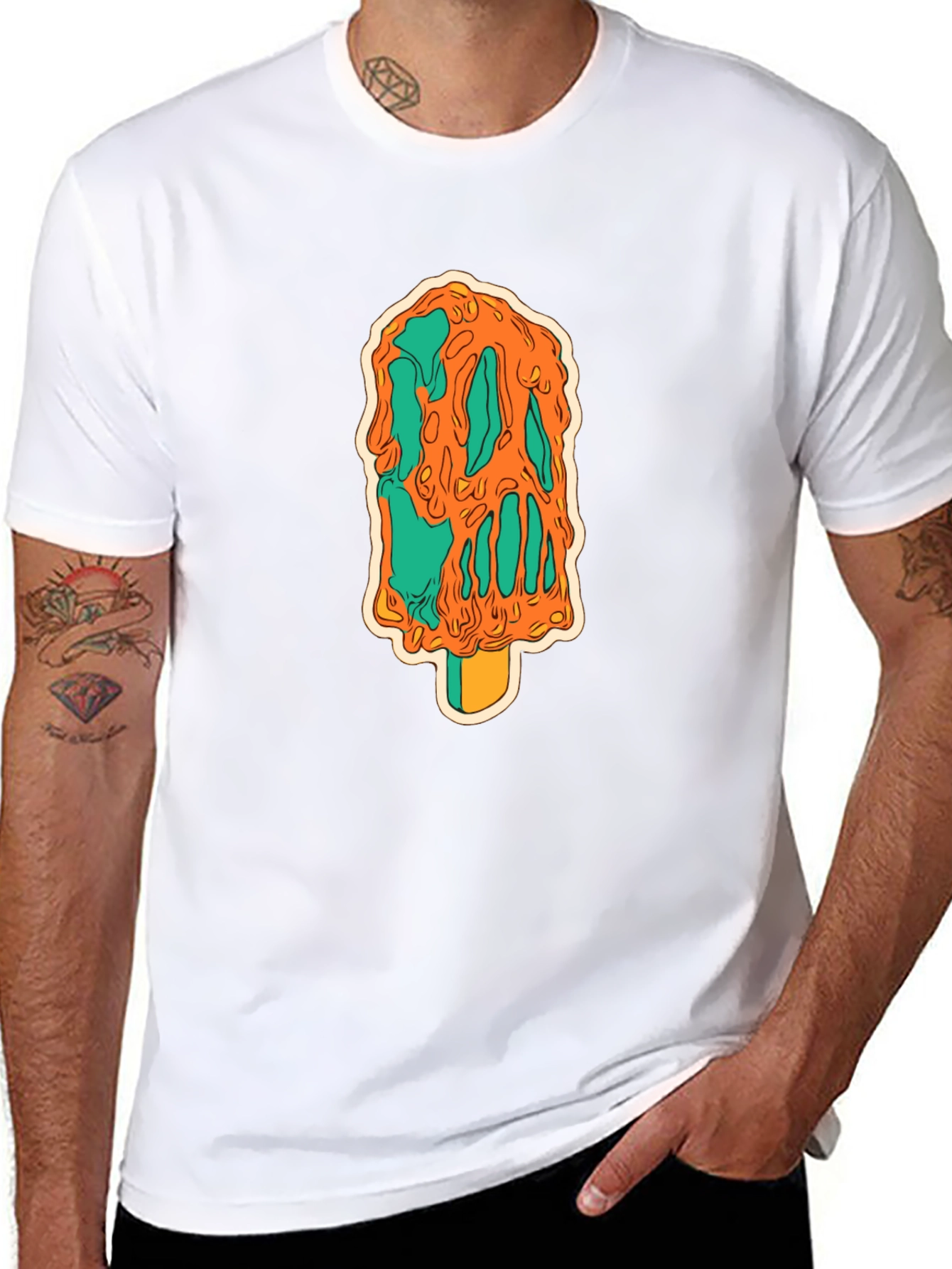 Melting Ice Cream Graphic Black T-Shirt