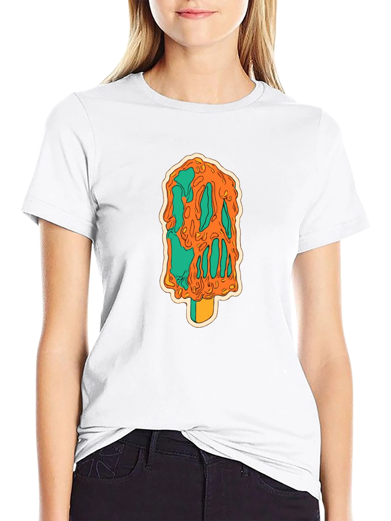 Melting Ice Cream Graphic Black T-Shirt