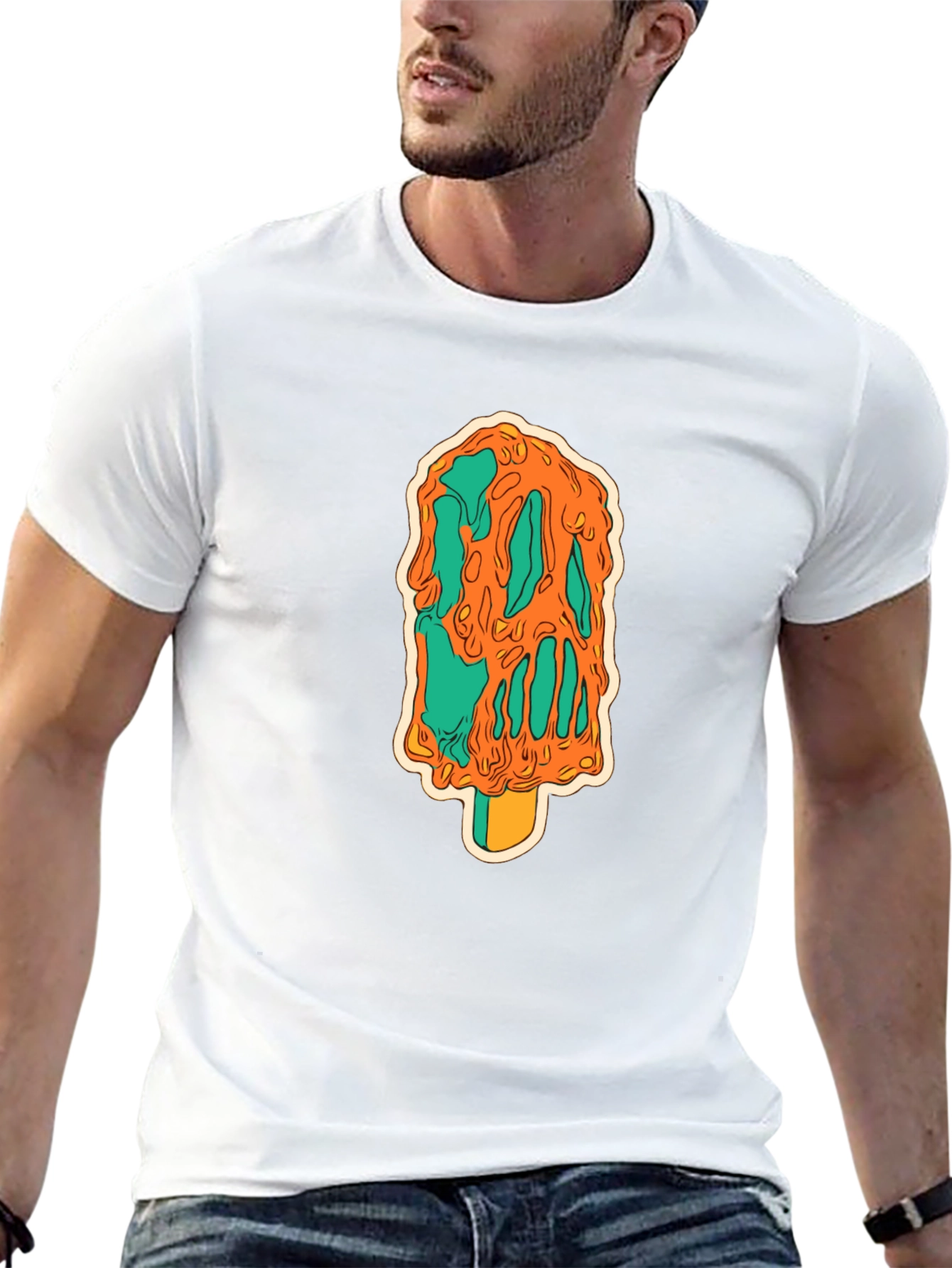 Melting Ice Cream Graphic Black T-Shirt