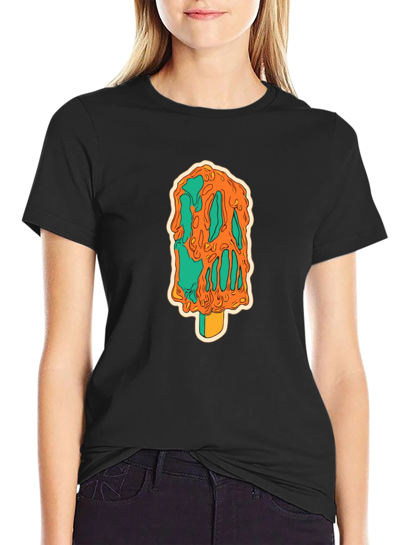 Melting Ice Cream Graphic Black T-Shirt