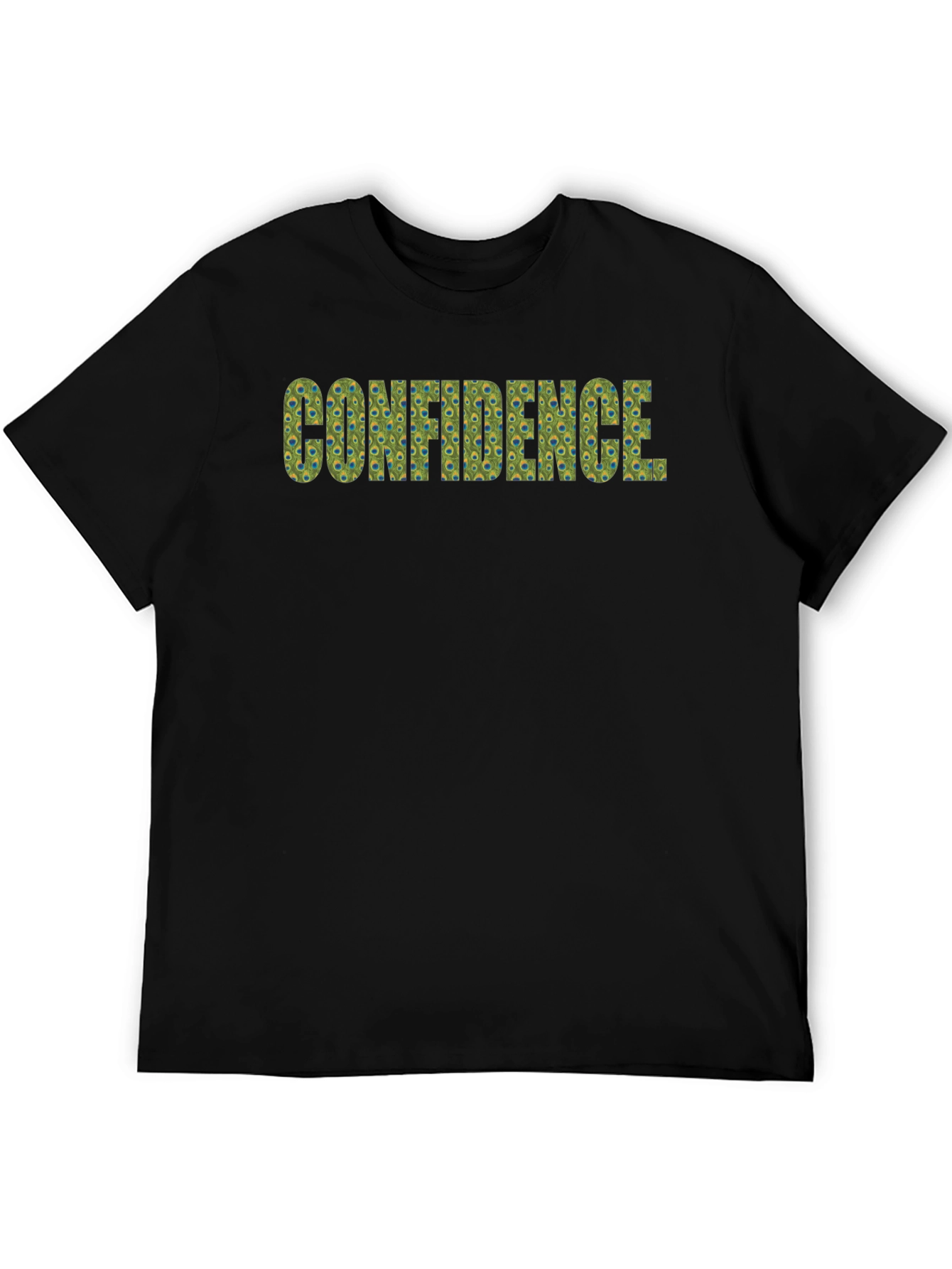 Confidence Peacock Feather Pattern Black T-Shirt
