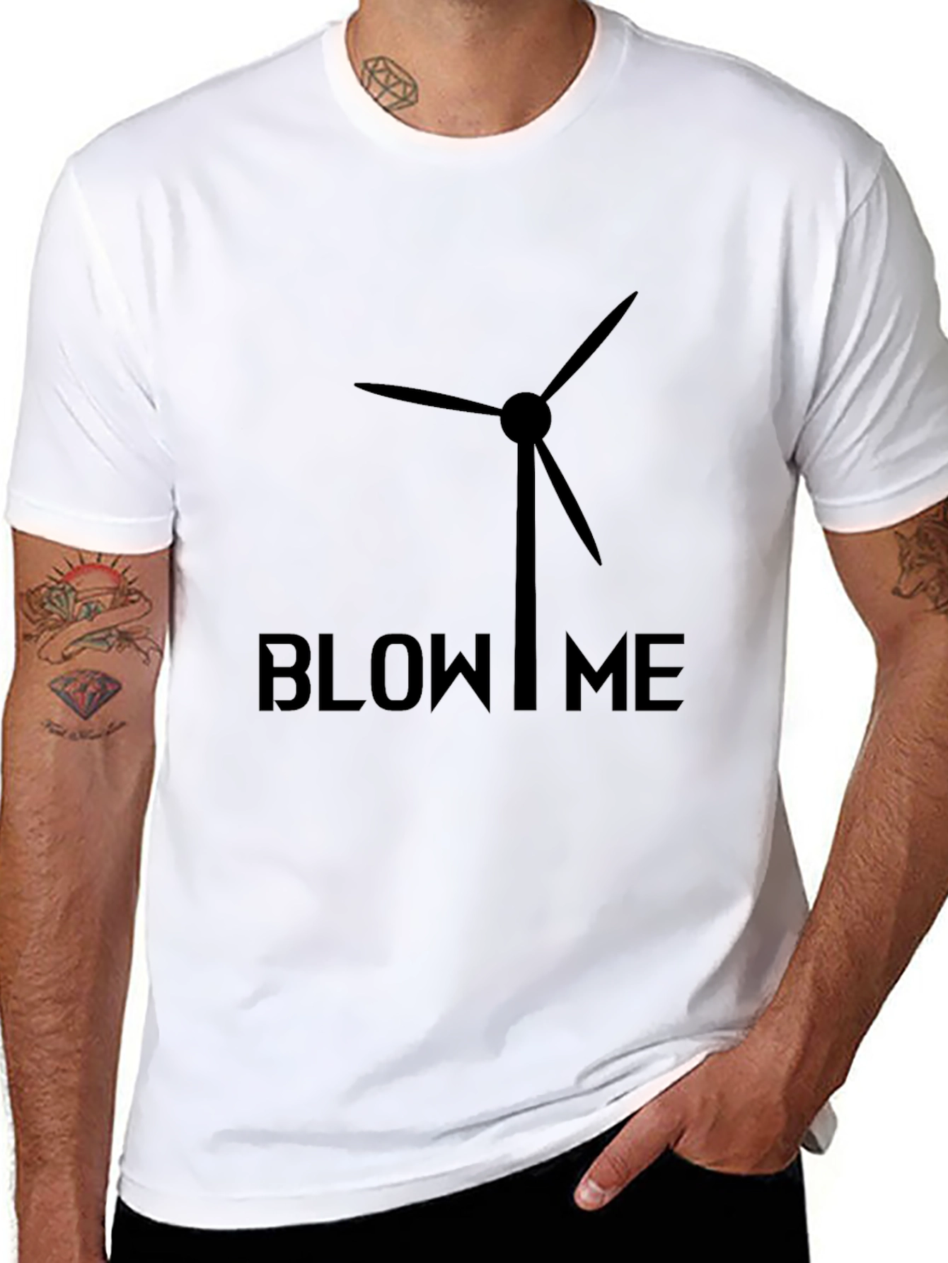 Black Blow Me Wind Turbine Graphic Tee