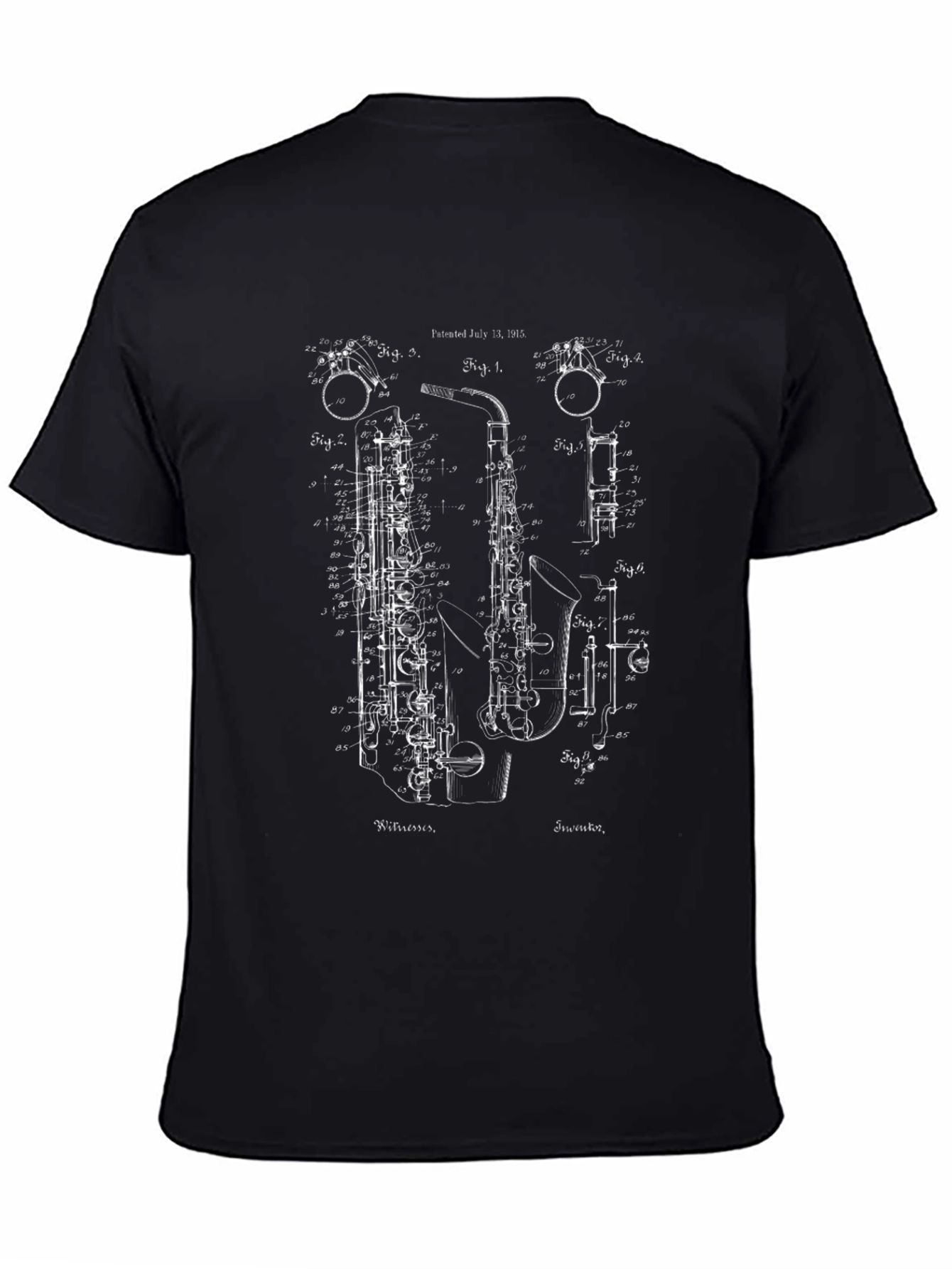 Saxophone Blueprint Black T-Shirt