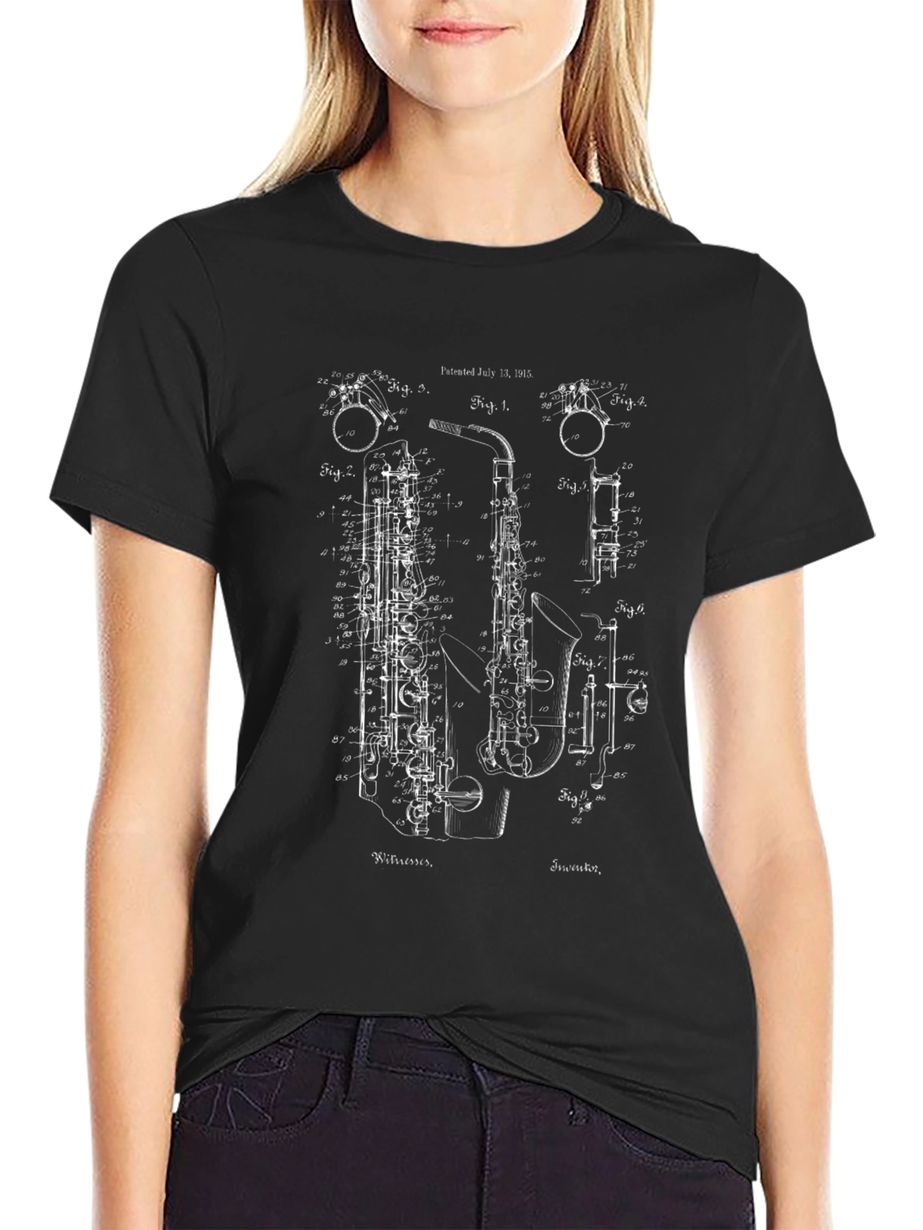 Saxophone Blueprint Black T-Shirt