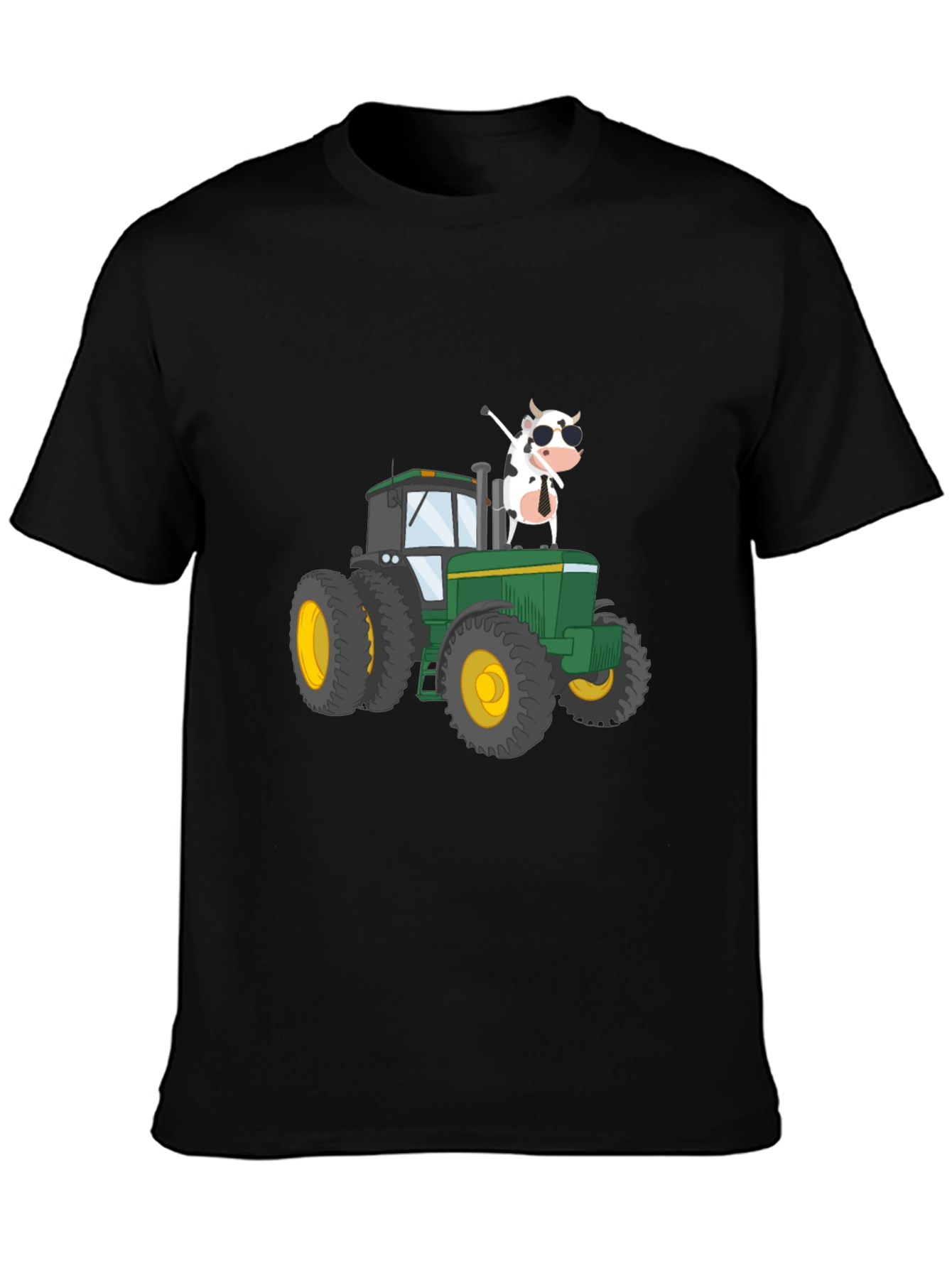 Cow on Tractor Graphic Tee - Black
