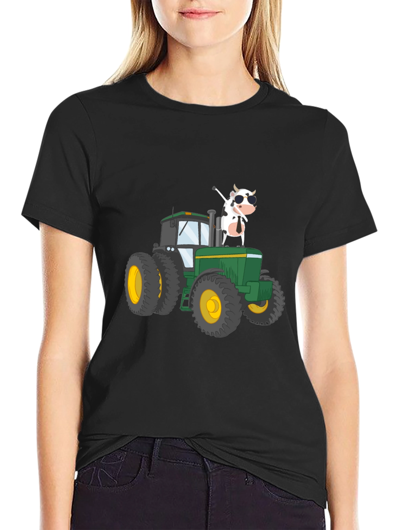 Cow on Tractor Graphic Tee - Black