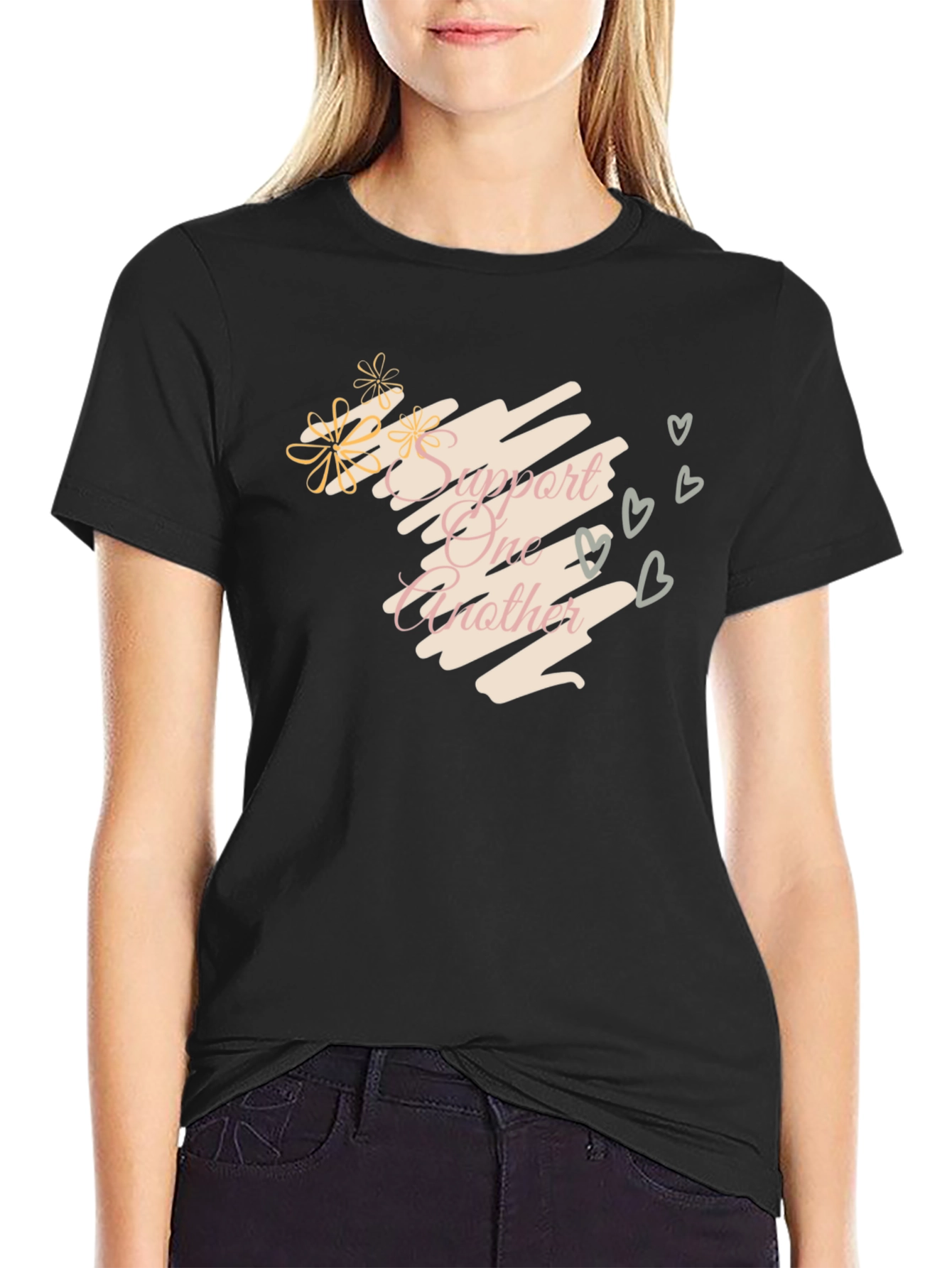 Support One Another Black Graphic Tee