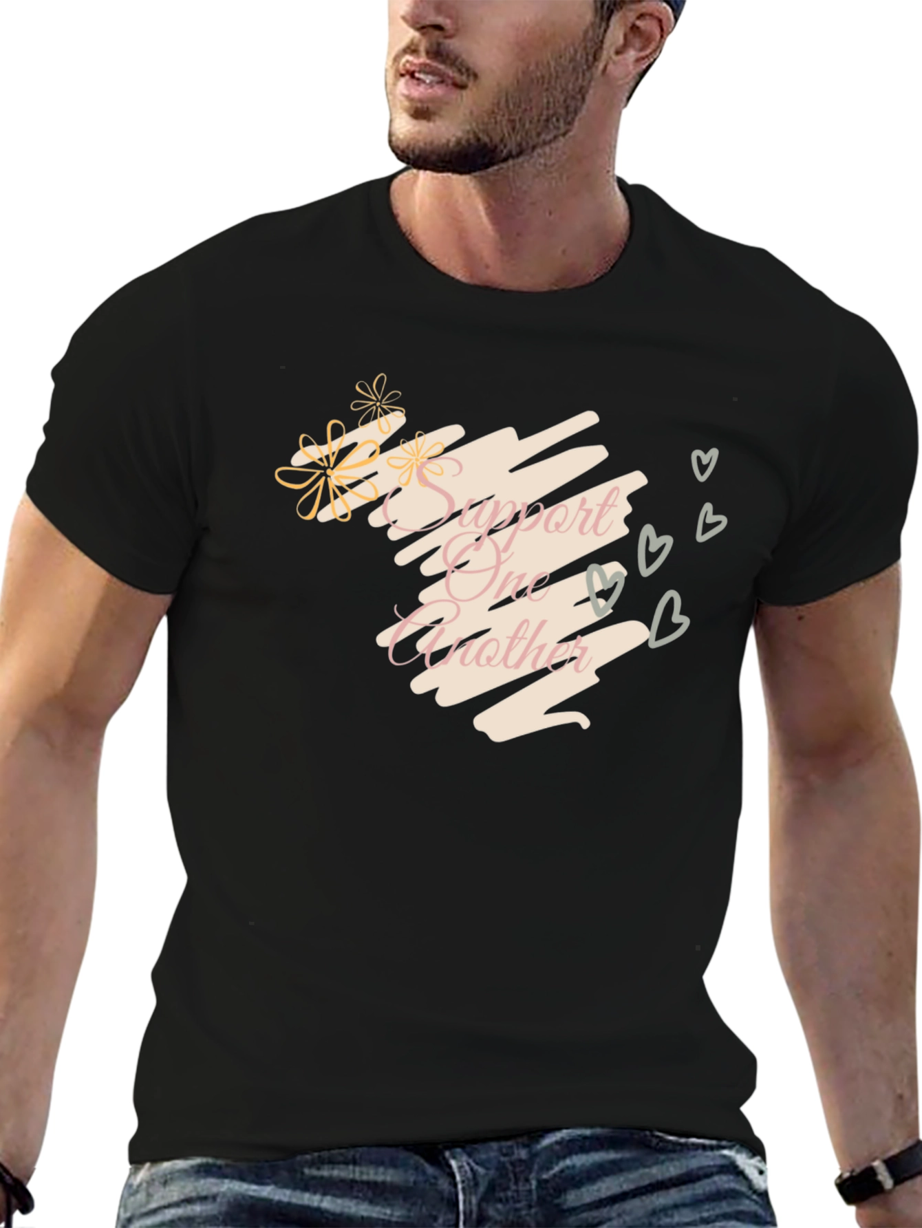 Support One Another Black Graphic Tee
