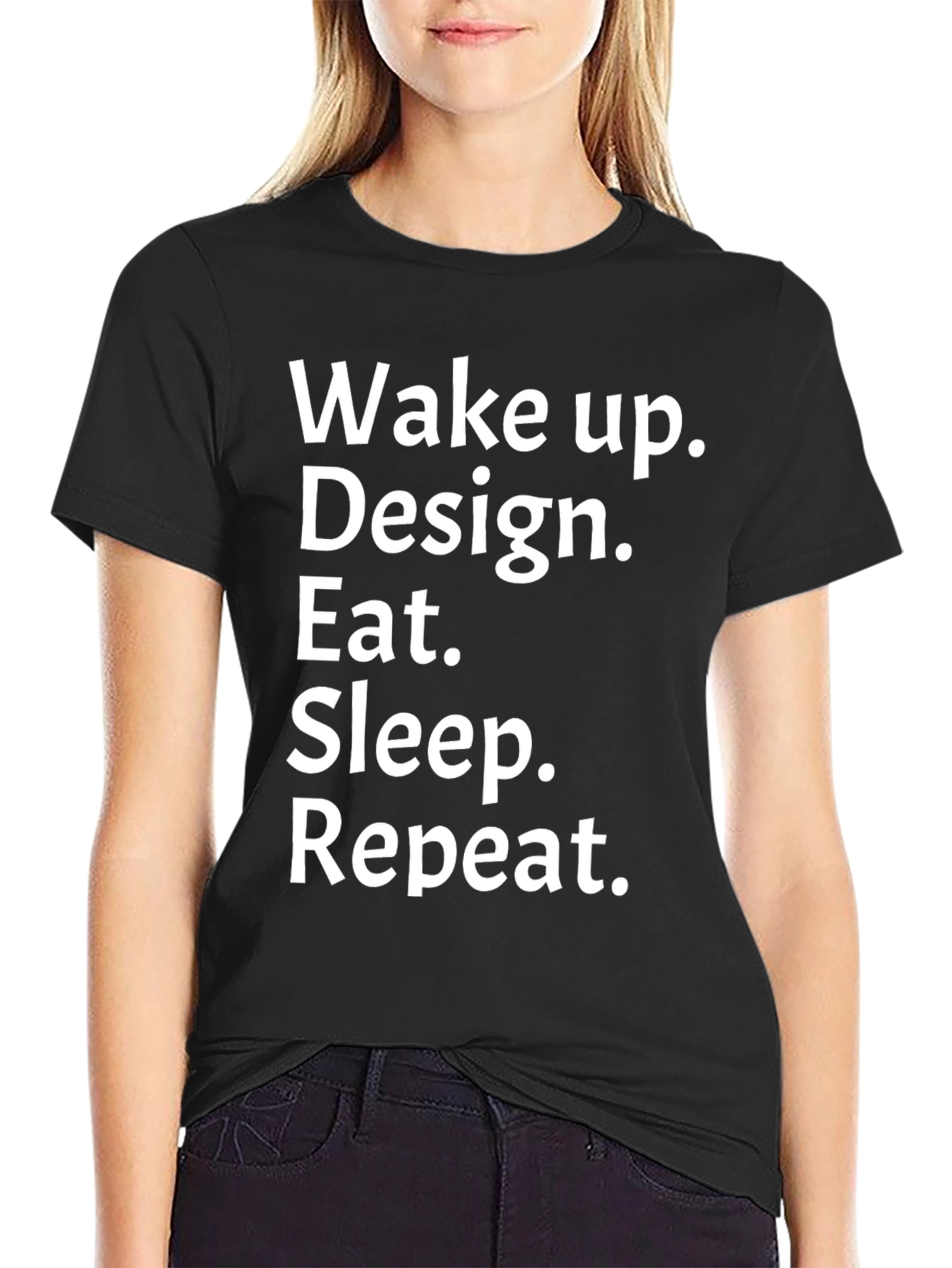 Wake Up Design Eat Sleep Repeat Black Graphic T-Shirt
