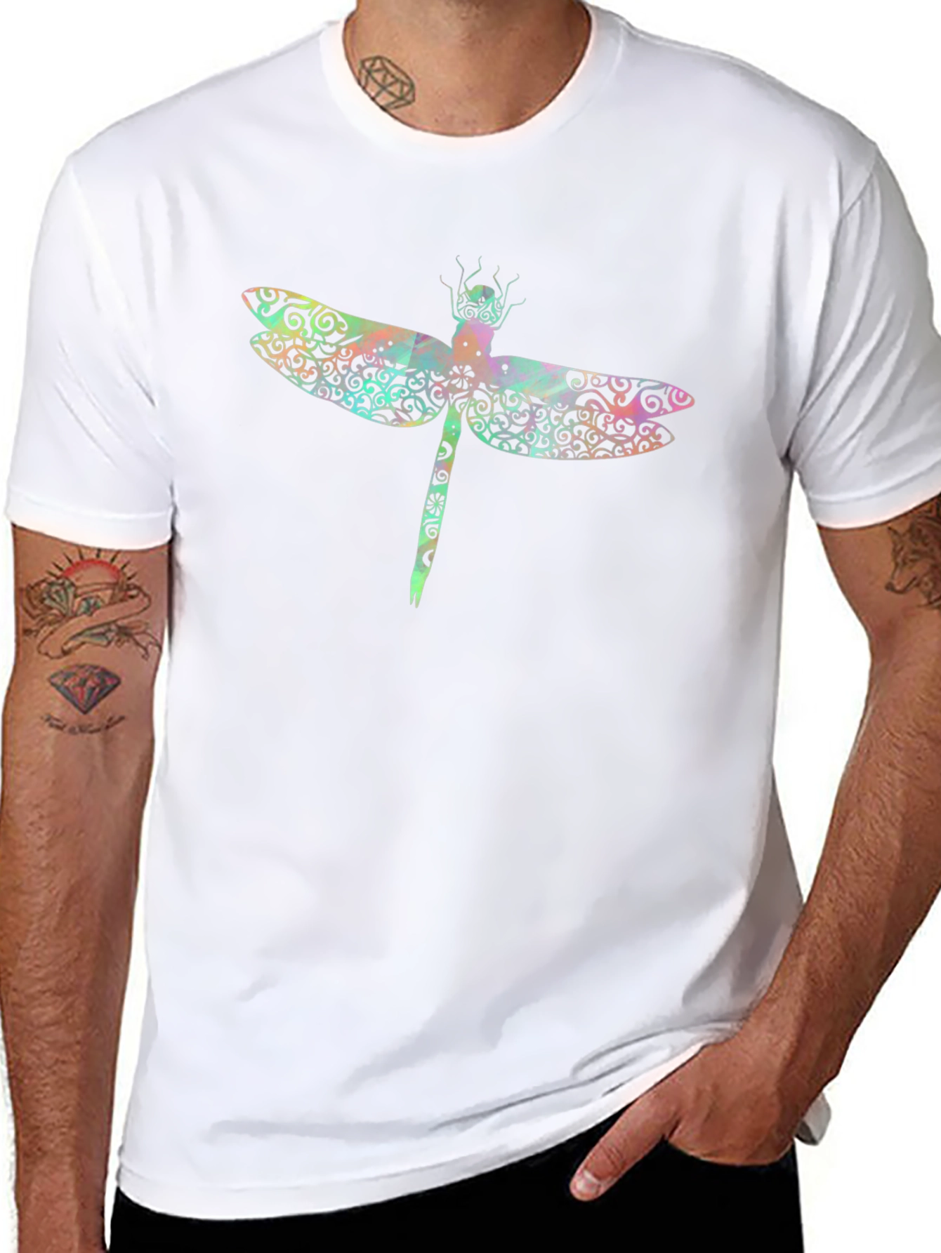 Dragonfly Graphic Print Black T-Shirt