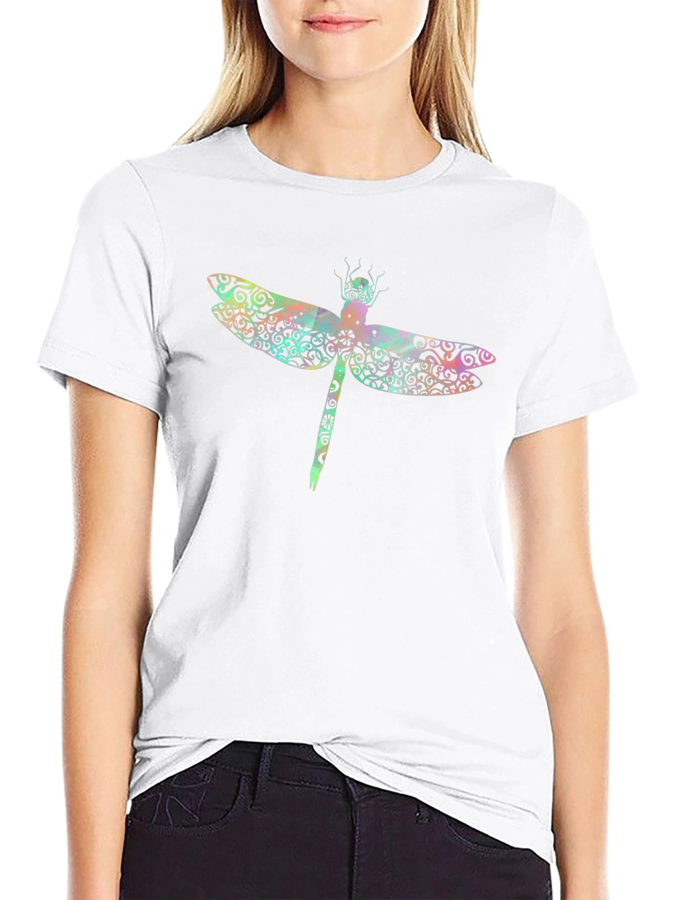 Dragonfly Graphic Print Black T-Shirt