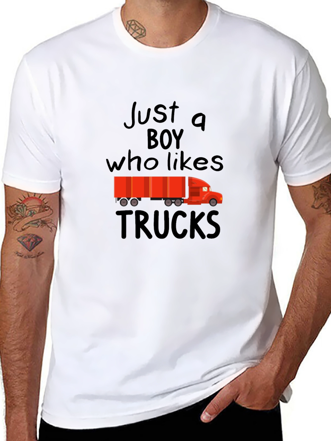 Just a Boy Who Likes Trucks Black T-Shirt