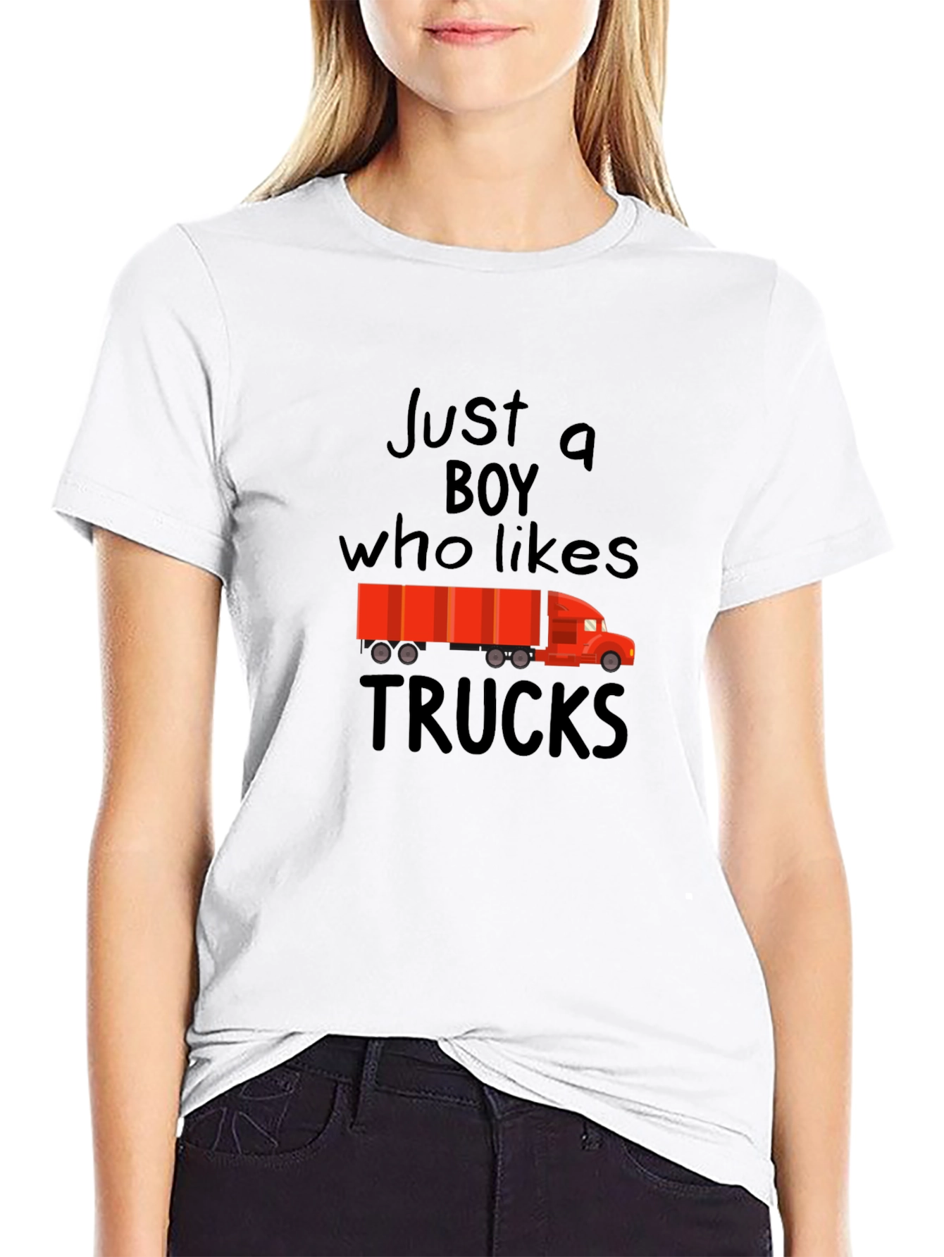 Just a Boy Who Likes Trucks Black T-Shirt