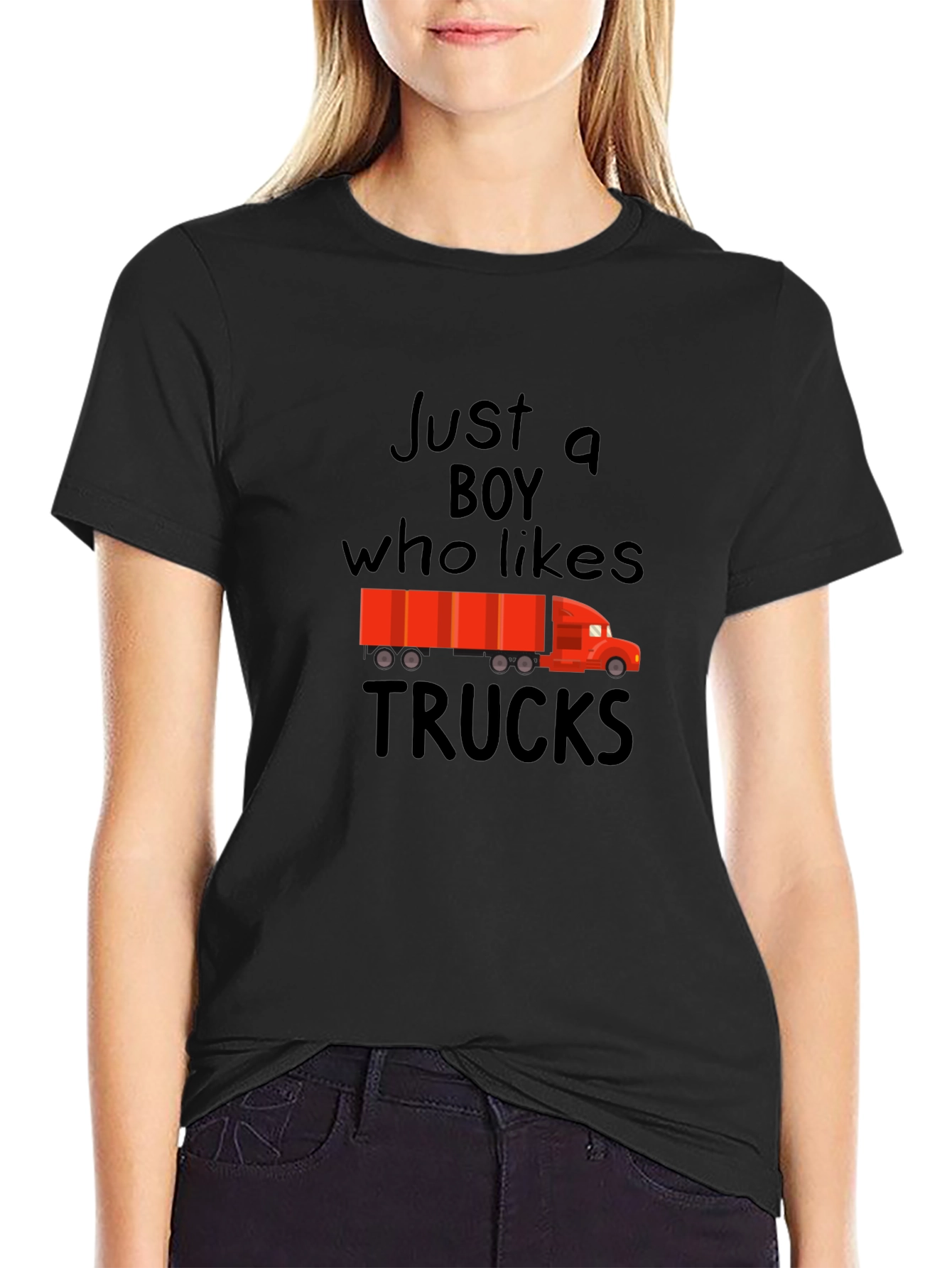Just a Boy Who Likes Trucks Black T-Shirt