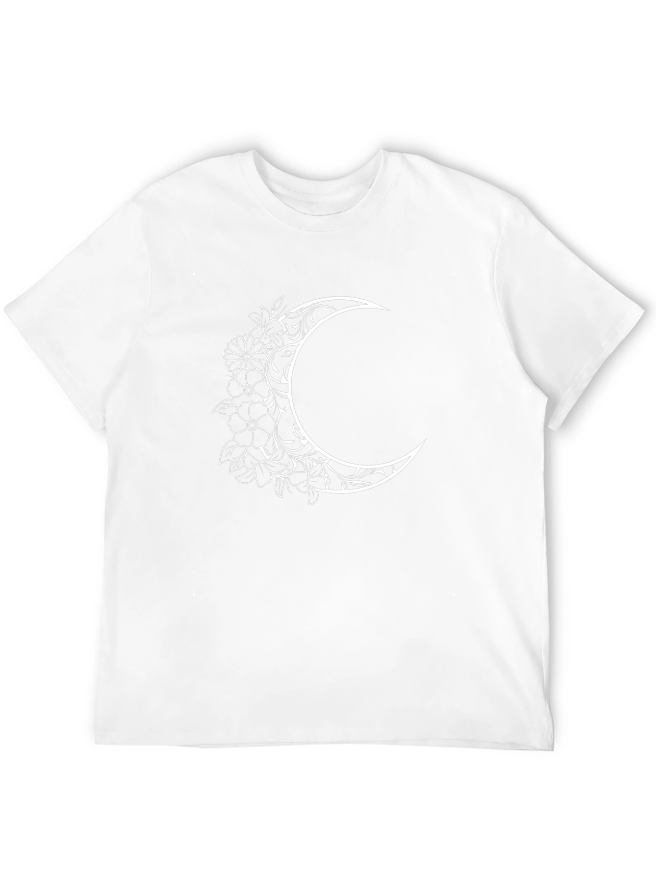 Floral Crescent Moon Black T-Shirt