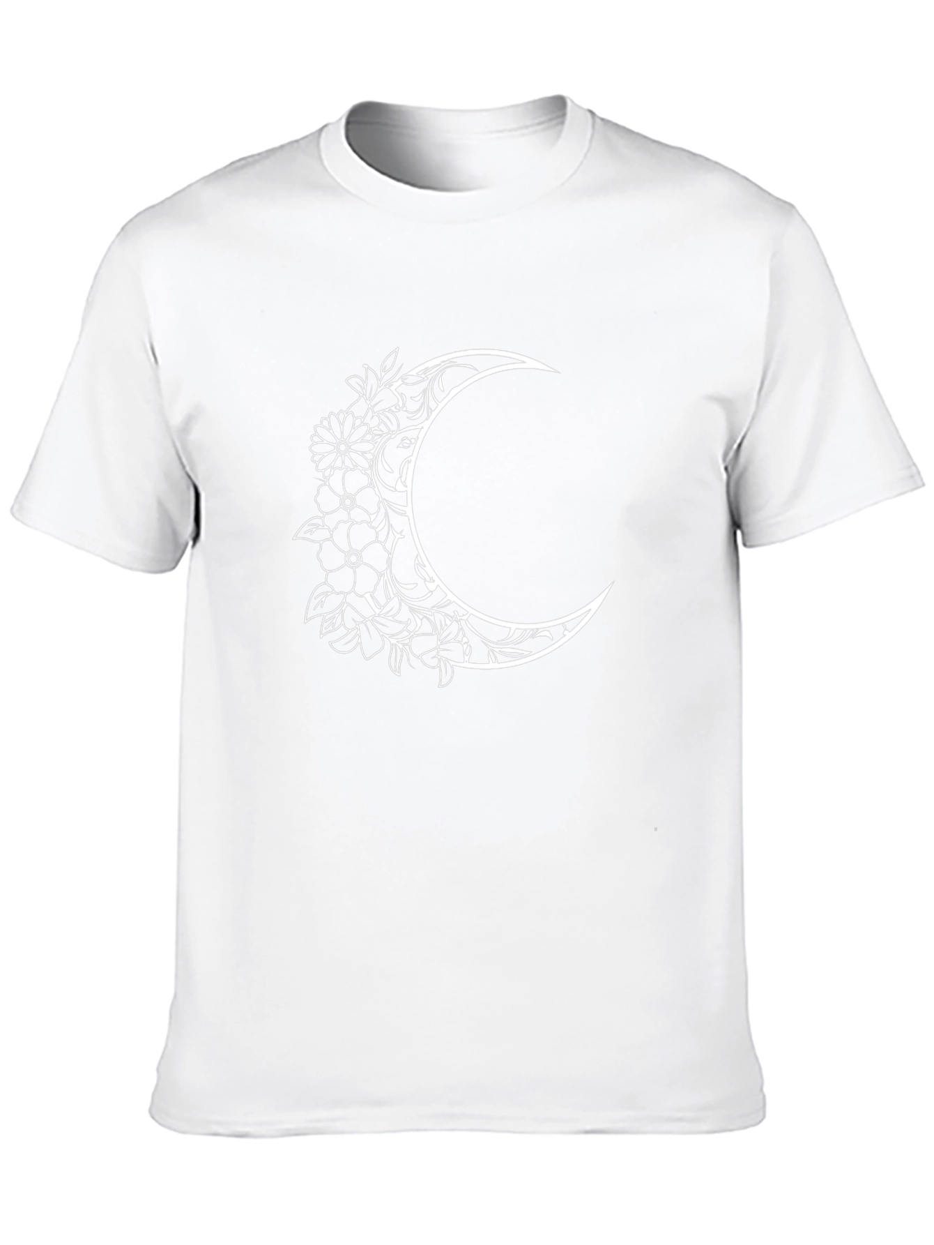 Floral Crescent Moon Black T-Shirt