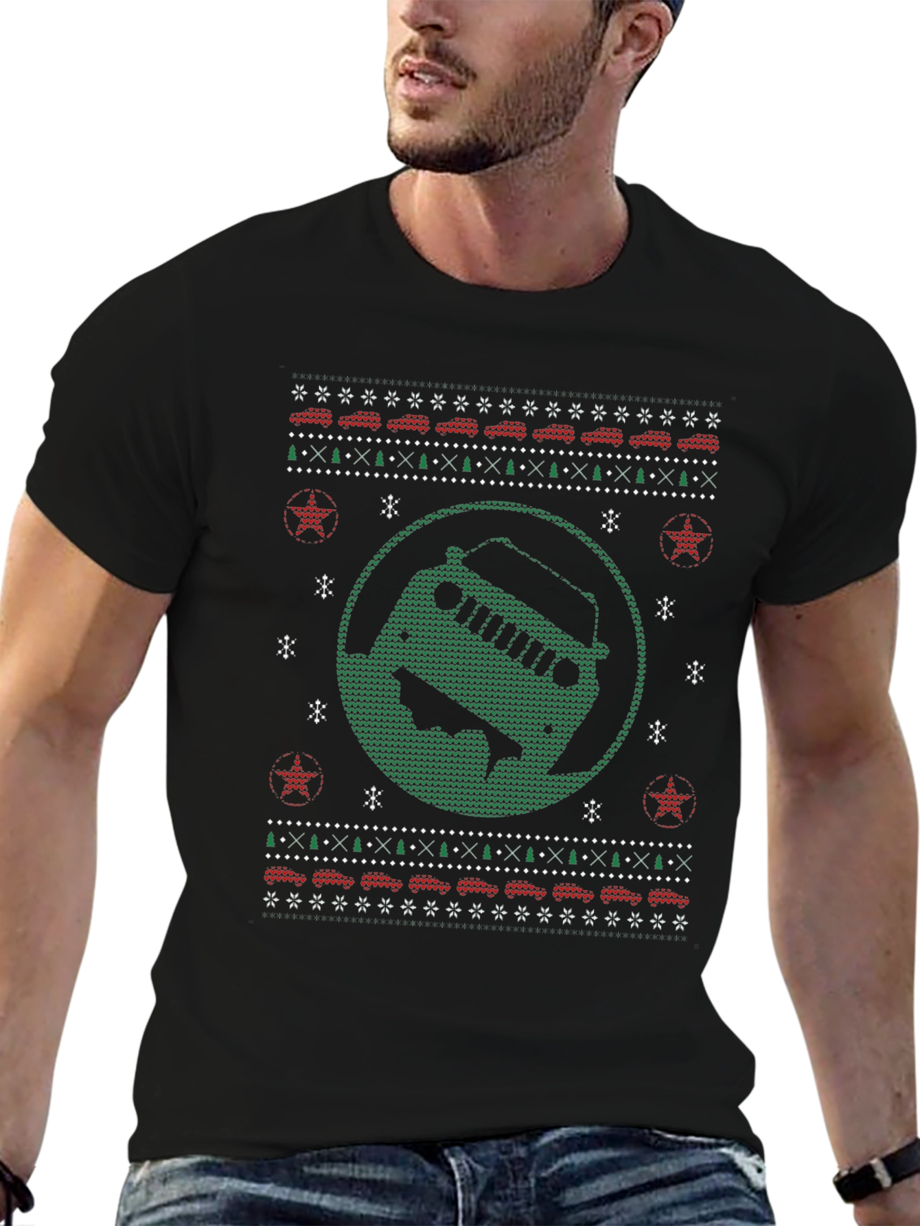 Festive Jeep Ugly Christmas Sweater T-Shirt