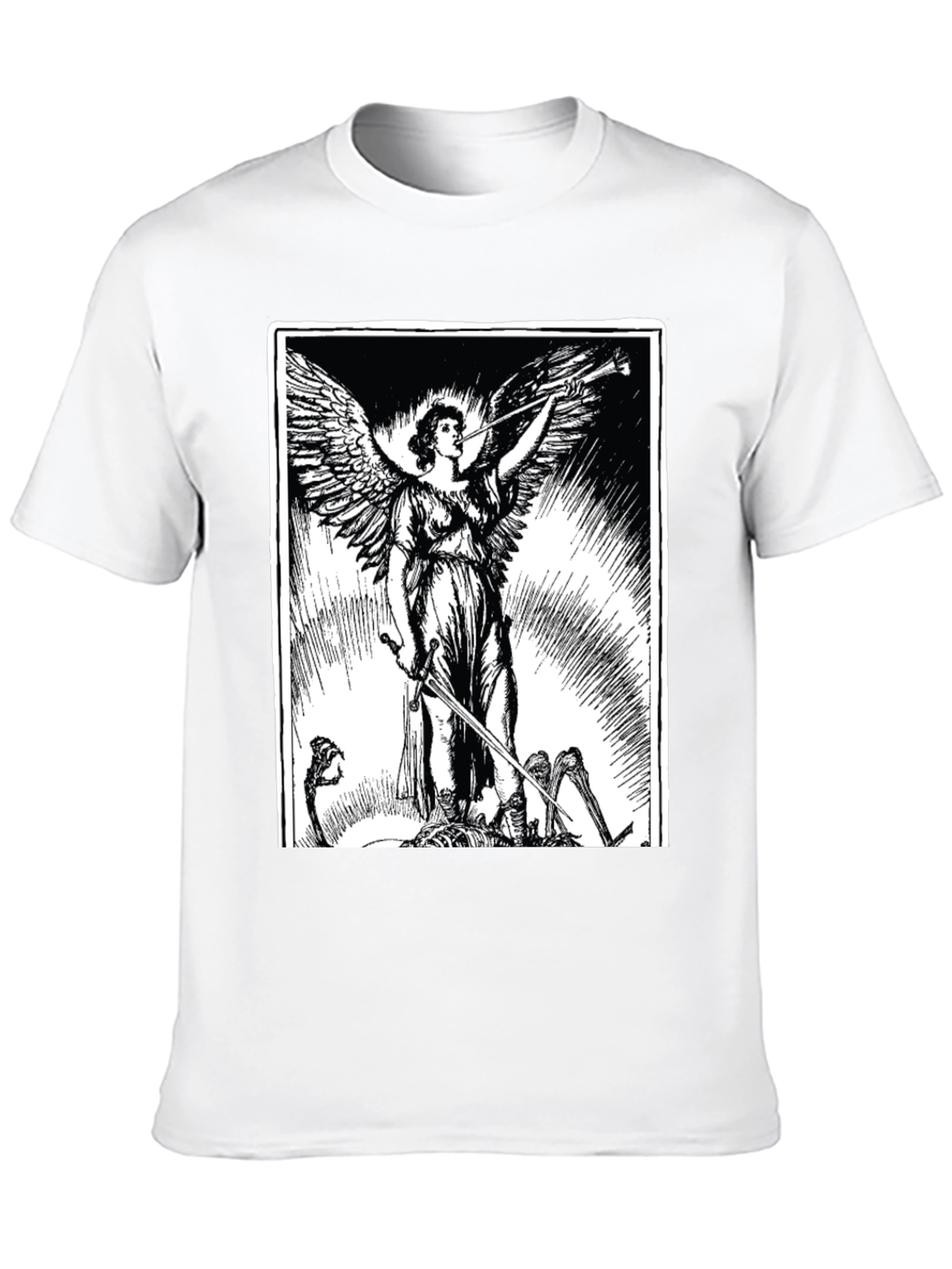 Angel with Sword Graphic Print Black T-Shirt
