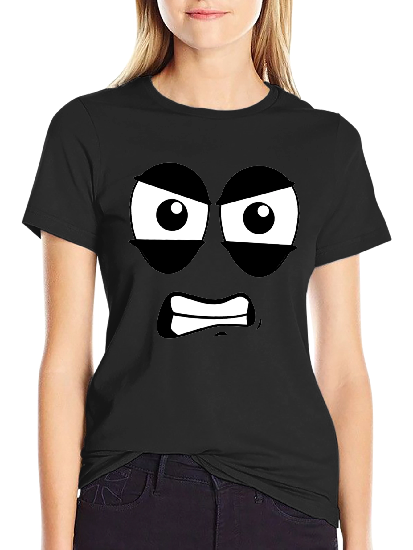 Angry Face Graphic T-Shirt - Black Cotton Tee