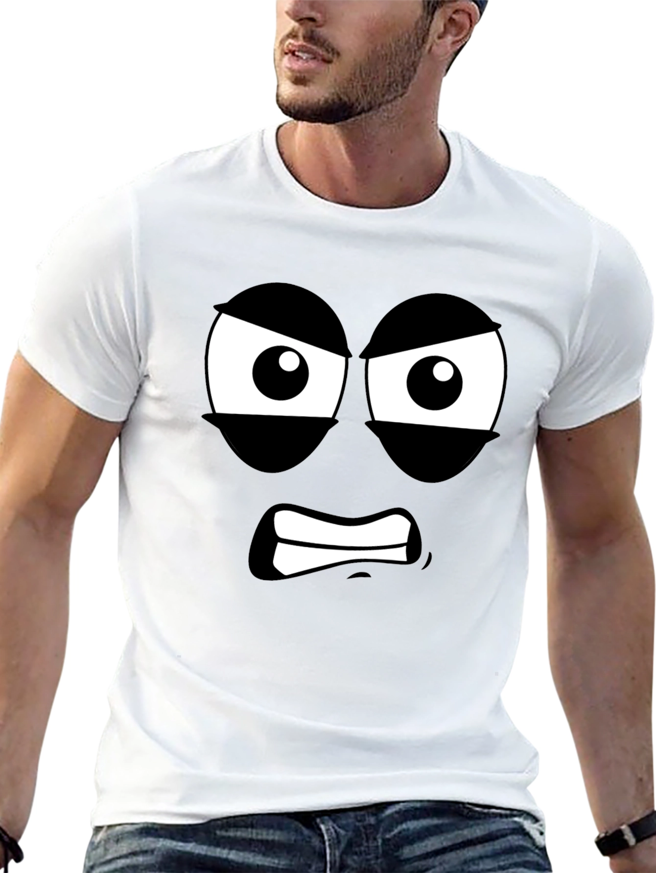 Angry Face Graphic T-Shirt - Black Cotton Tee