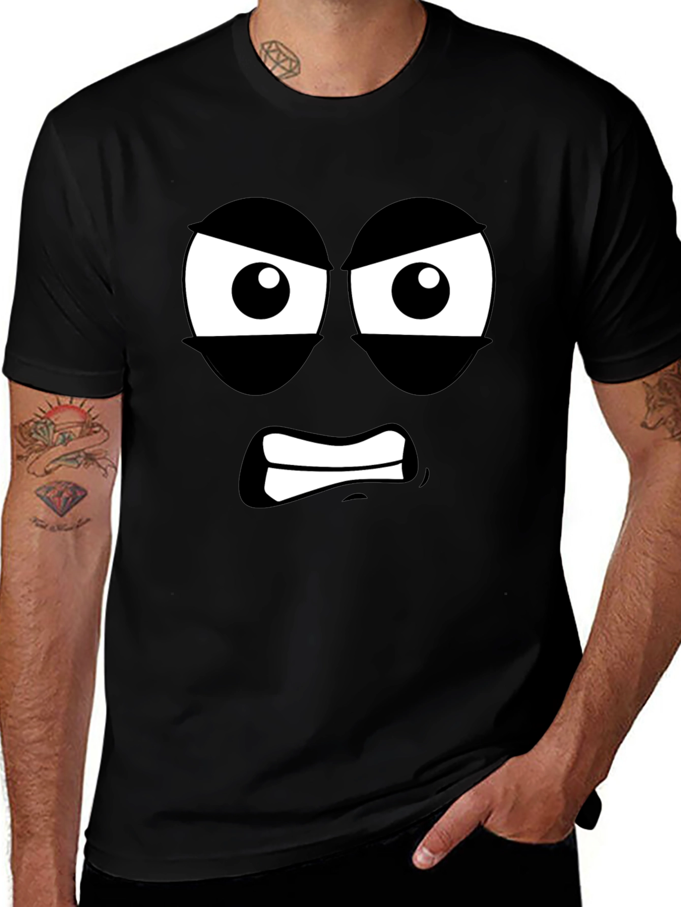 Angry Face Graphic T-Shirt - Black Cotton Tee