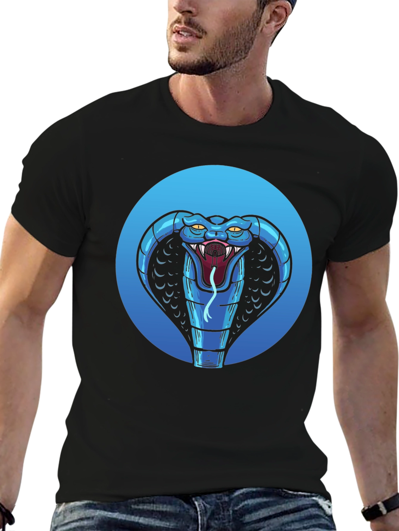 Blue Cobra Graphic Black T-Shirt