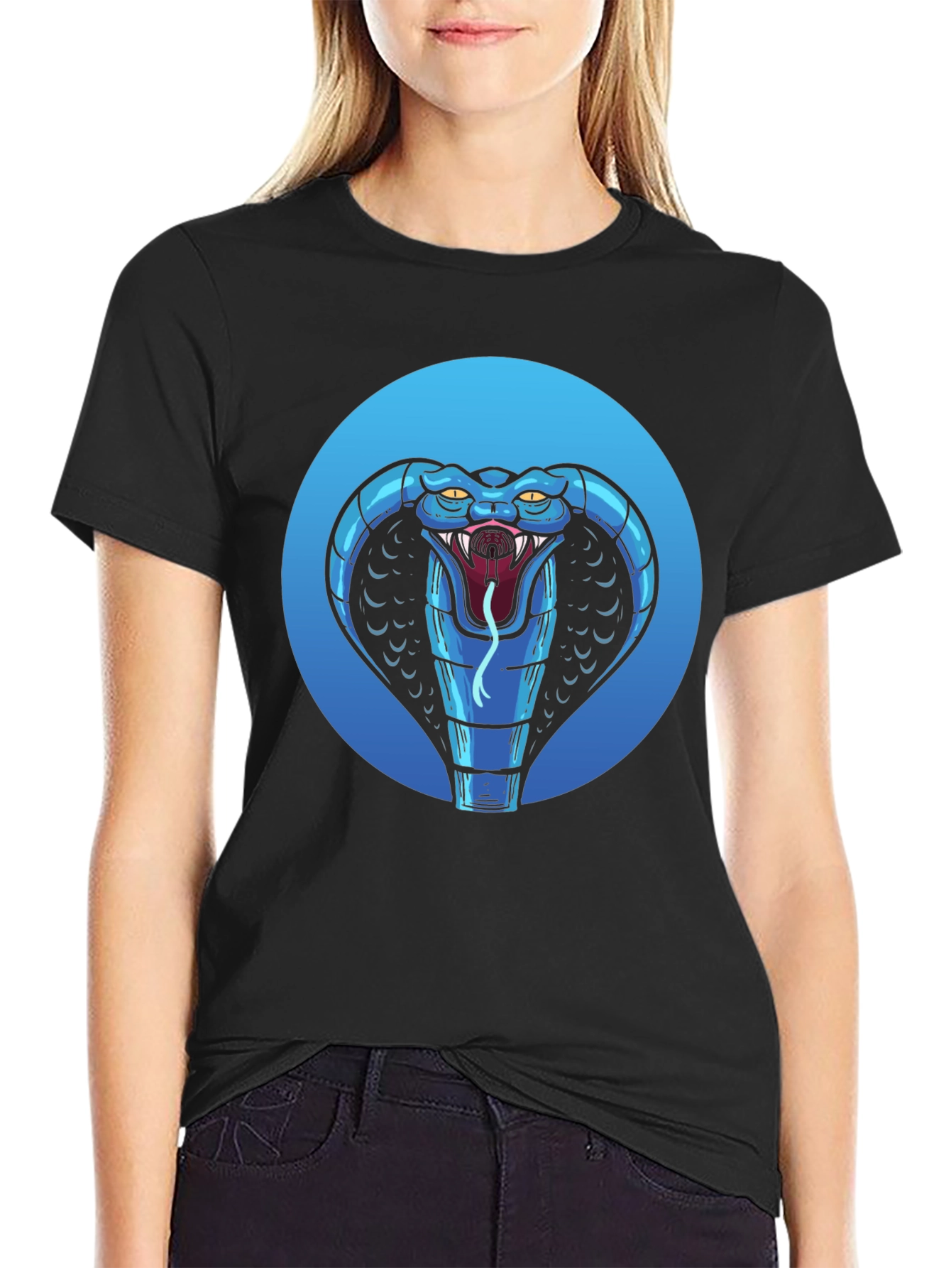 Blue Cobra Graphic Black T-Shirt