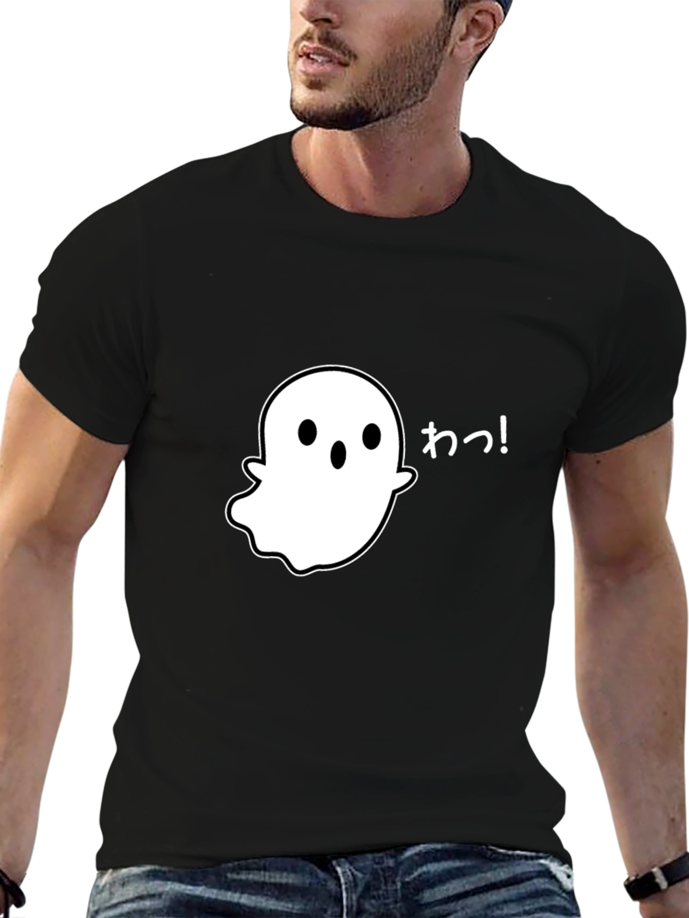 Spooky Cute Ghost Graphic Tee - Black Cotton T-Shirt