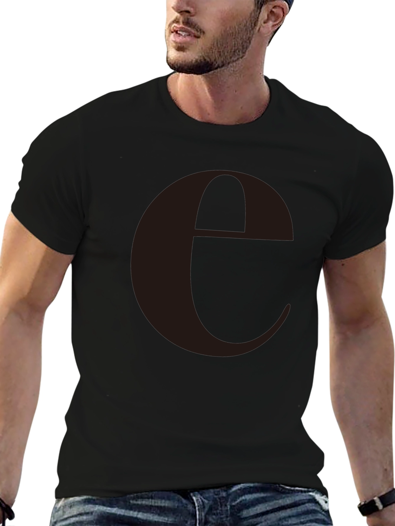 Minimalist Black T-Shirt with Large Letter e