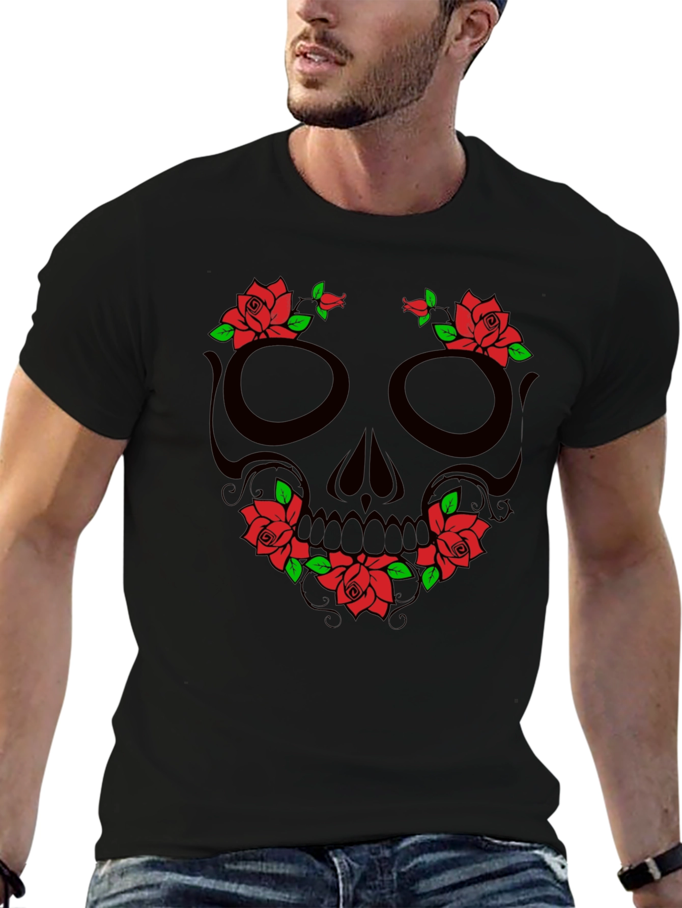 Skull & Roses Graphic T-Shirt - Black