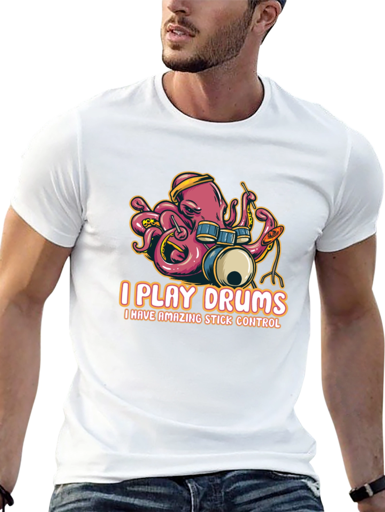 Octopus Drummer Black T-Shirt - I Play Drums